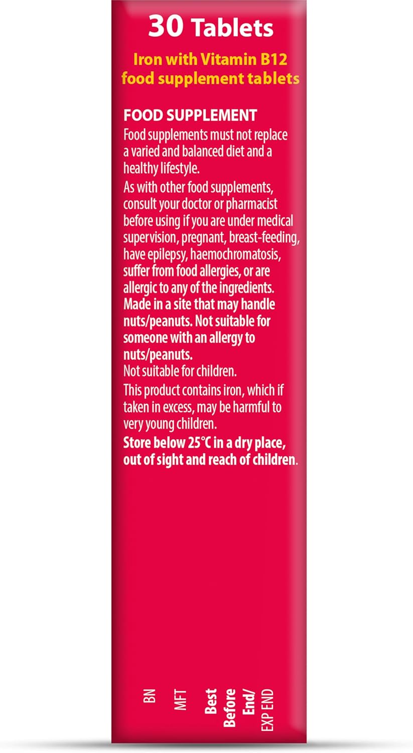 Iron Tablets Supplement, Boosts Energy, Vitality, Power and Immunity and Supports Against Anemia, Tiredness and Fatigue with Added Vitamin C Vitamin B12 and Folic Acid (Vitamin B9), Vitabiotics Ultra