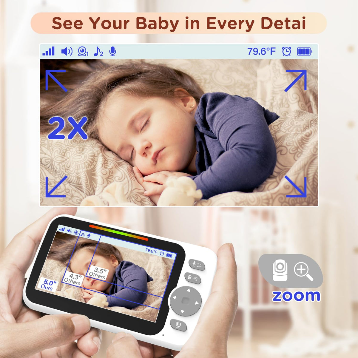 Blemil Baby Monitor with Camera, 6'' IPS Screen Baby Camera Monitor No WiFi
