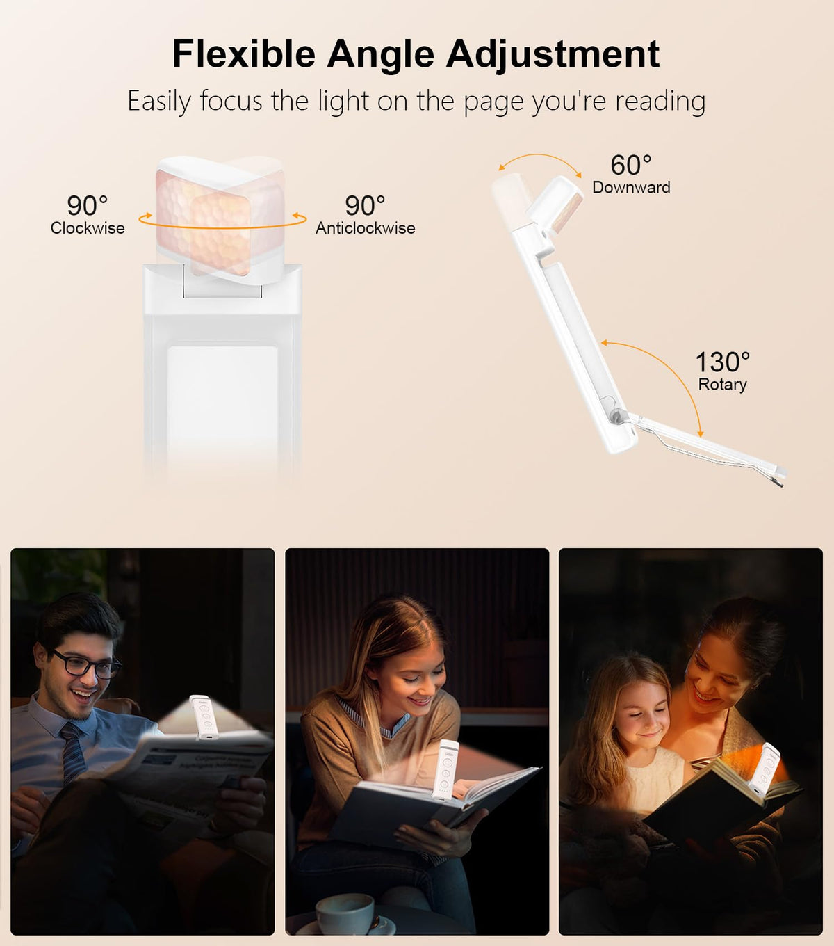 Gritin Book Light Rechargeable, Reading Light Lamp Clip on Book for Reading
