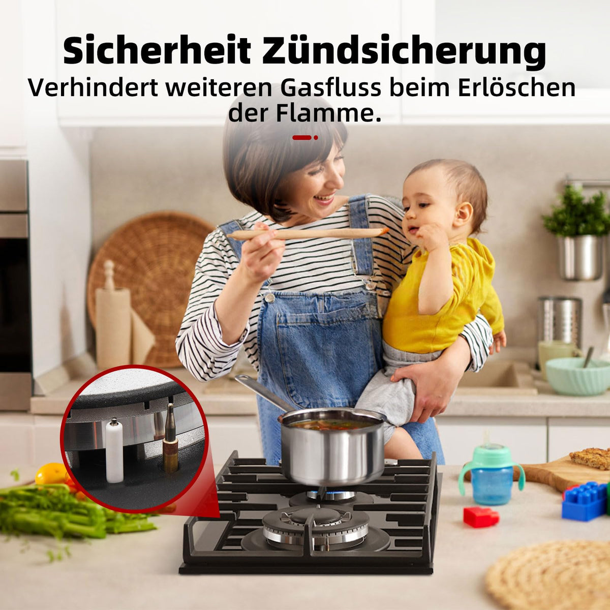 GASLAND GH60SF 60cm Built-in Gas Hob, 4 Burners Stainless Steel Gas Cooktop with Flame Failure Protection, NG/LPG Convertible, 8000W