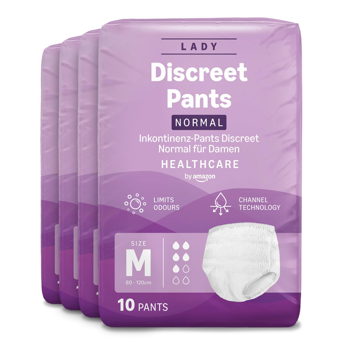 Healthcare by Amazon Discreet Incontinence Lady Pants, Plus Absorbency, Large, 40 Count (4 Packs of 10), White, (Previously Amazon Basic Care) - Packaging May Vary