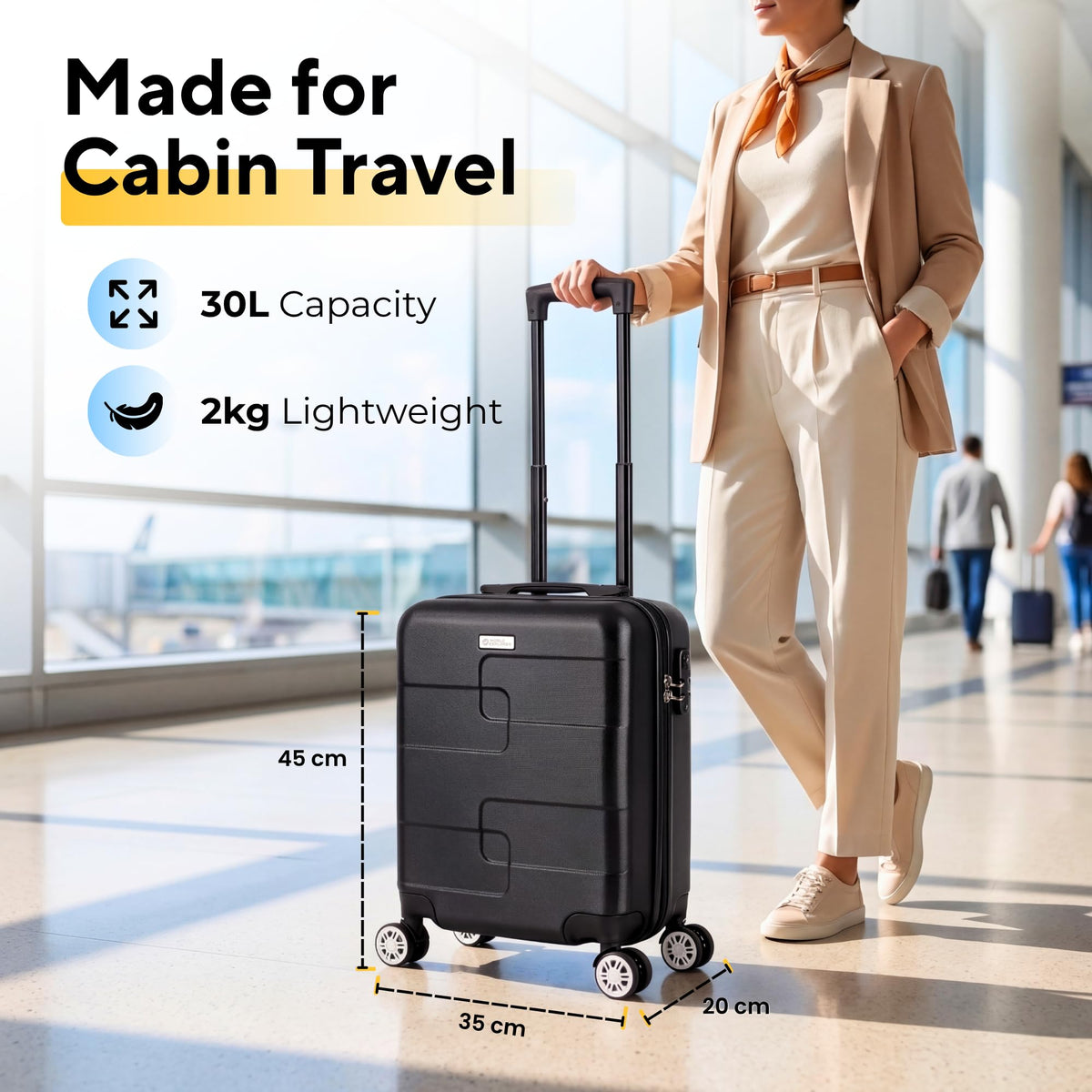 WORLD EXPLORER Cabin Suitcase 55x40x20cm, 34L Carry-On Cabin Bag, Dark Grey