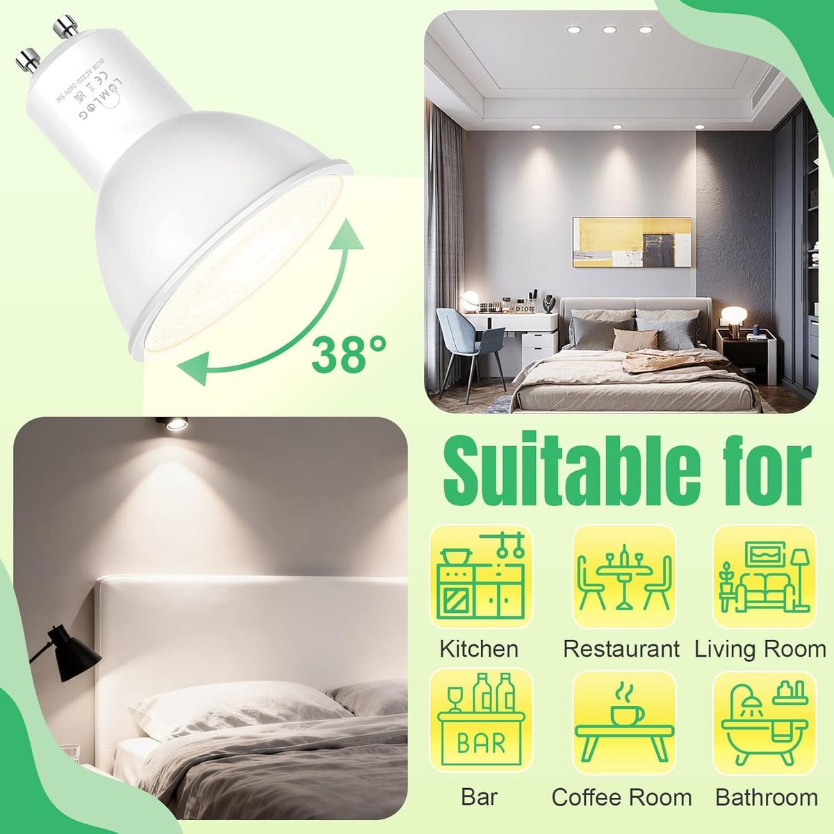 GU10 Led Bulbs Natural White 4000K, 5W Spotlight Light Bulb, 810LM Energy Saving LED Bulb, (50W Equivalent), Non-Flicker, Non-Dimmable, for Home Lighting, 10 Pack [Energy Class C]