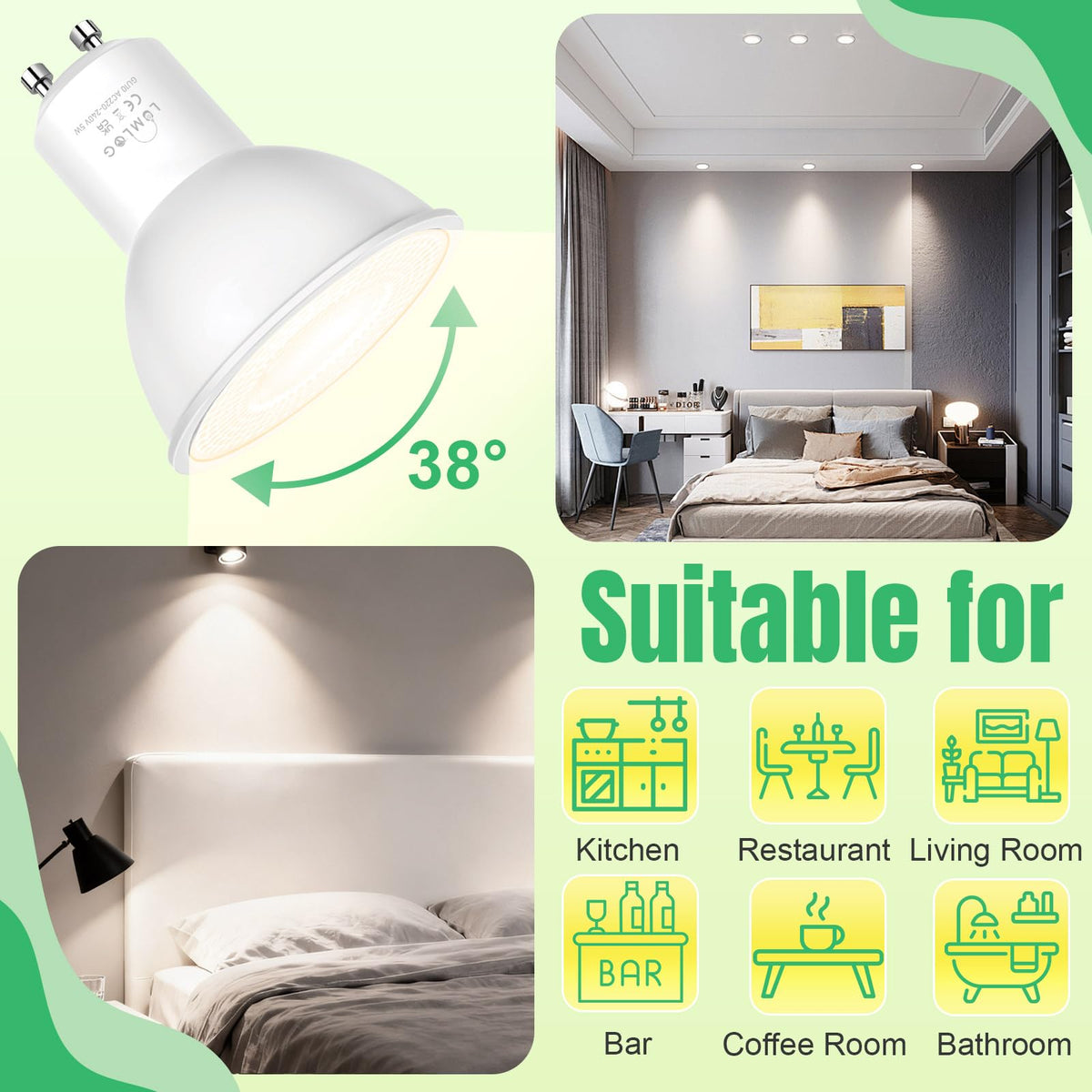 GU10 Led Bulbs Natural White 4000K, 5W Spotlight Light Bulb, 810LM Energy Saving LED Bulb, (50W Equivalent), Non-Flicker, Non-Dimmable, for Home Lighting, 10 Pack [Energy Class C]