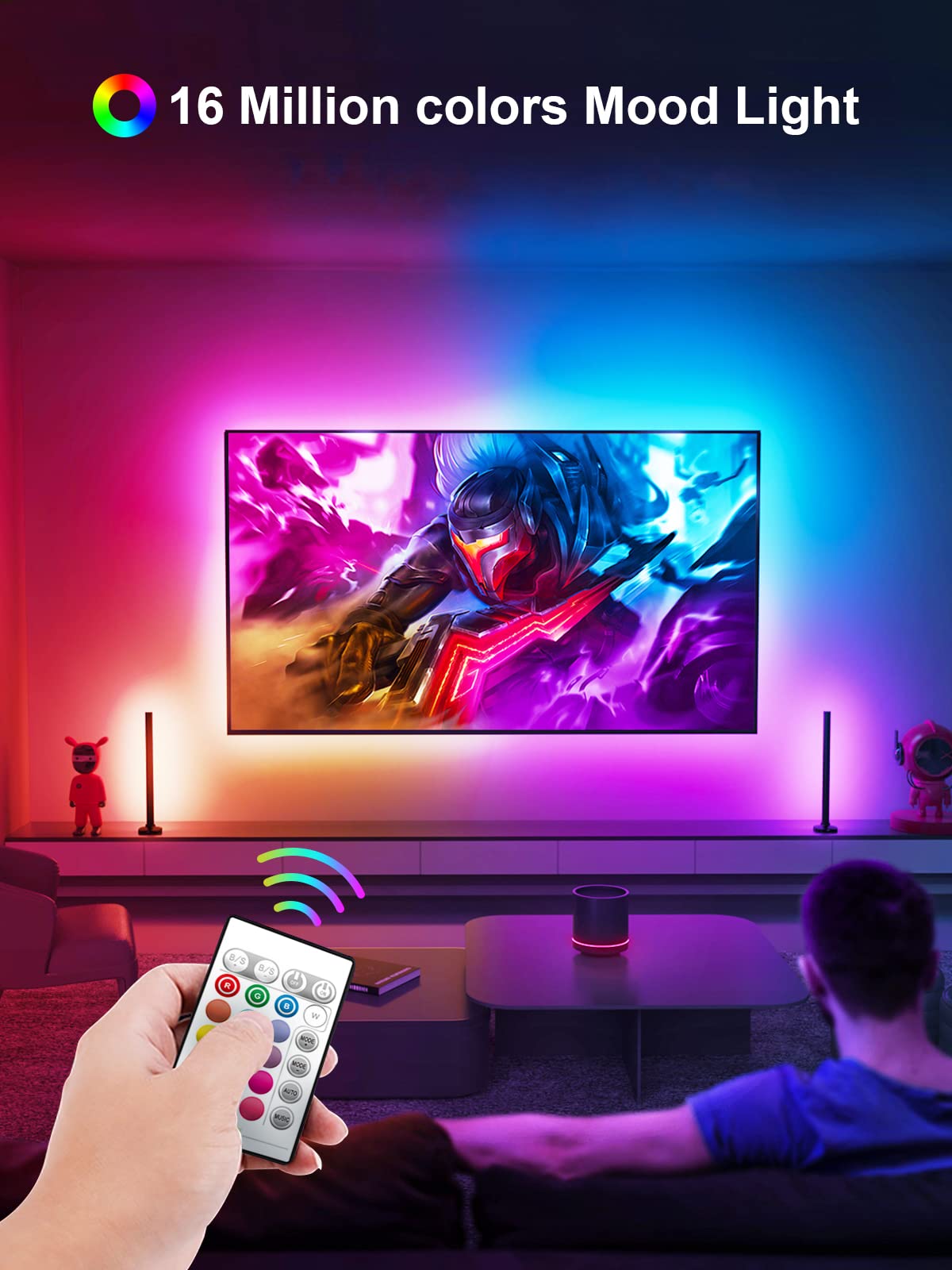 KANTUTOE TV Lights, 4m RGB LED Strip Lights for 32-55 Inch TV, Music Sync Bluetooth APP and Remote Control, USB Powered for Gaming/Bedroom