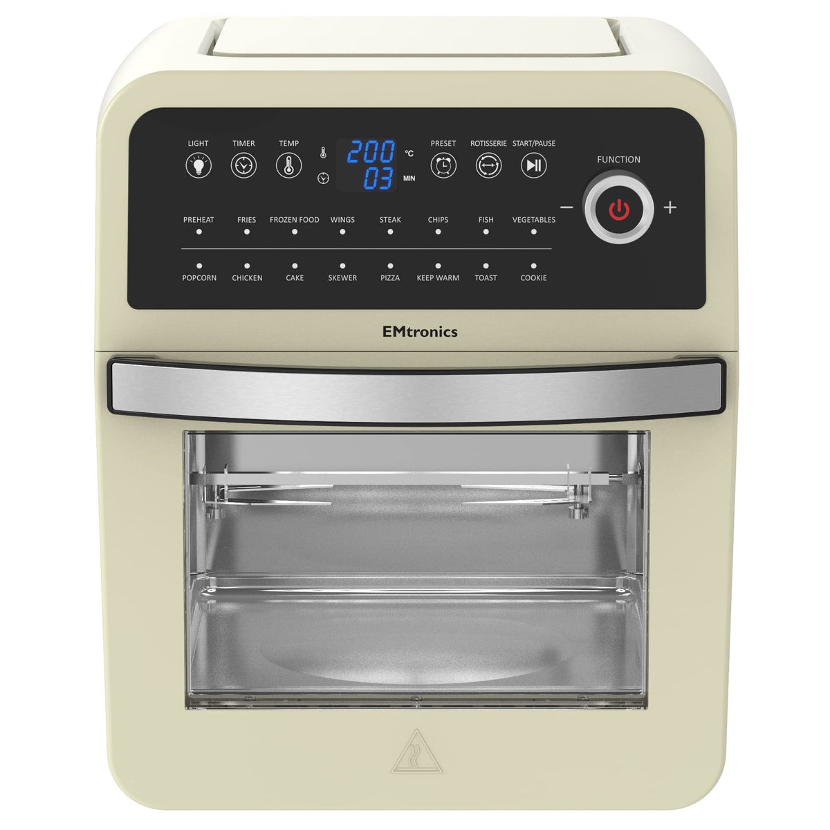 EMtronics Retro Air Fryer Oven Combi, Rotisserie and Grill, Large Family Size 12L with 16 Pre-Set Menus for Oil Free Cooking – Black