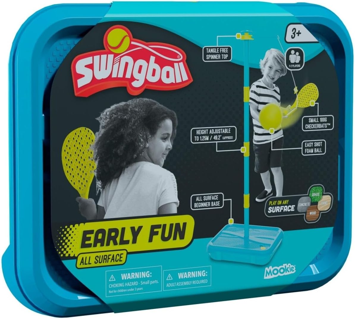Swingball Early Fun All Surface Junior Set, for Kids Ages 3 and up, Introduction, Foam Ball and Small Hand Bats, Tangle Free Top Spinner, Base on All Surfaces