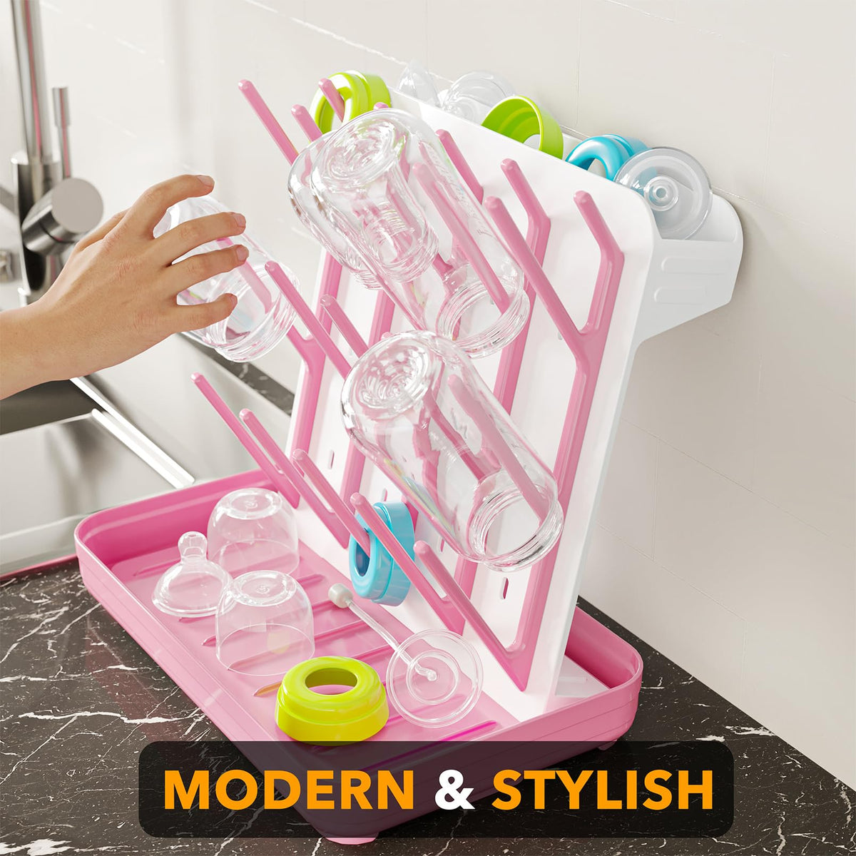 SpaceAid Baby Bottle Drying Rack with 20 Hooks, White and Gray