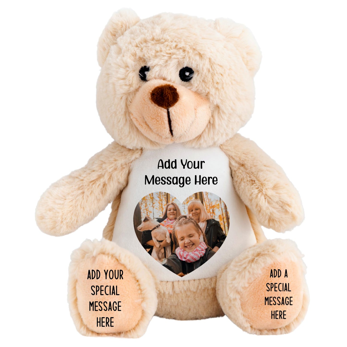 Personalised Photo Teddy Bear – Add Photo on Front & Text on Feet | 28 Styles | Custom Keepsake Gift for Baby, Sympathy, Birthday & More (Brown Teddy Bear)