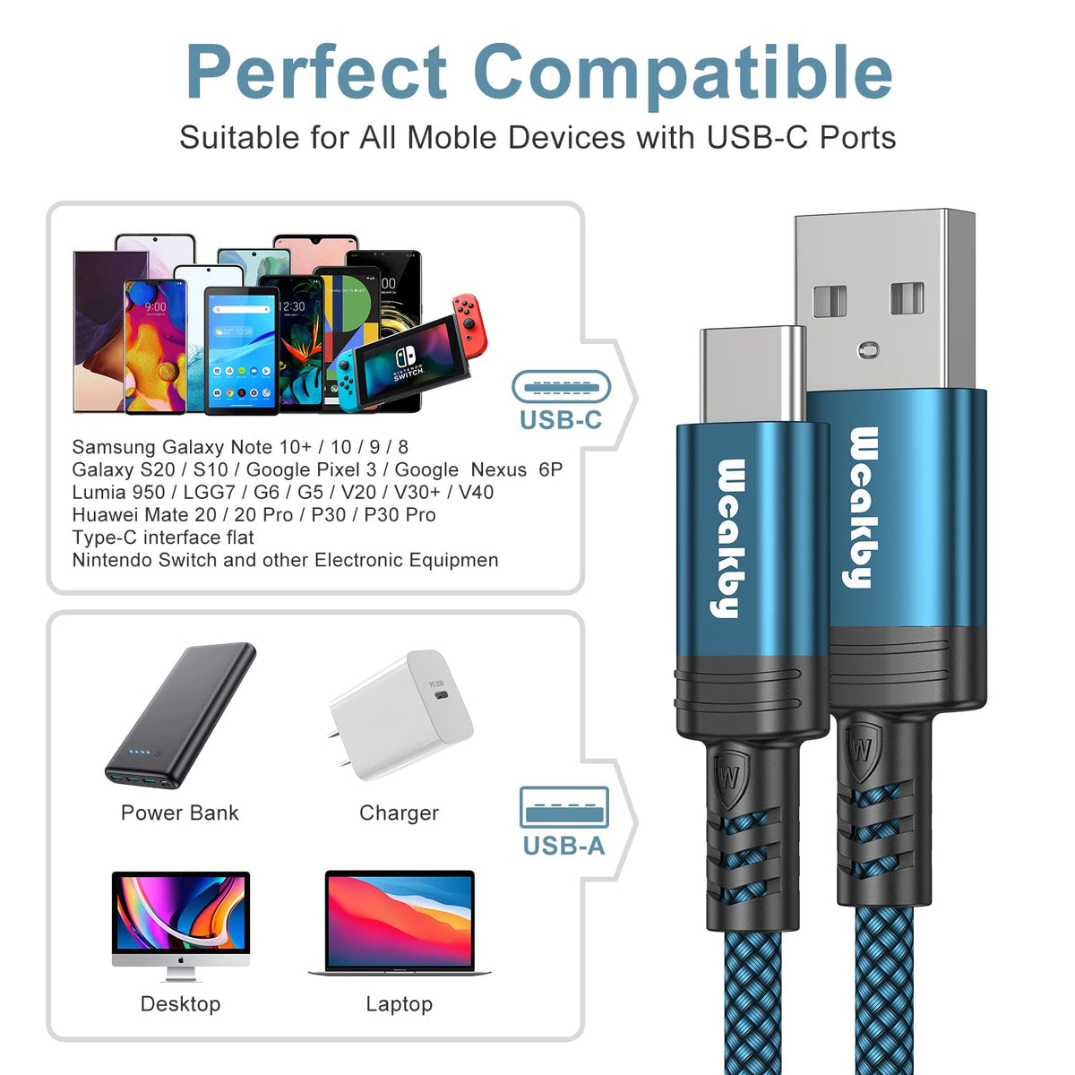 Samsung Charger Cable fast charge 4 Pack 1M+1M+2M+2M USBC to USB Cable for Samsung S23 iPhone 15 Pro Max Plus Switch PlayStation 5 Google Pixel 7 Pro Huawei etc.