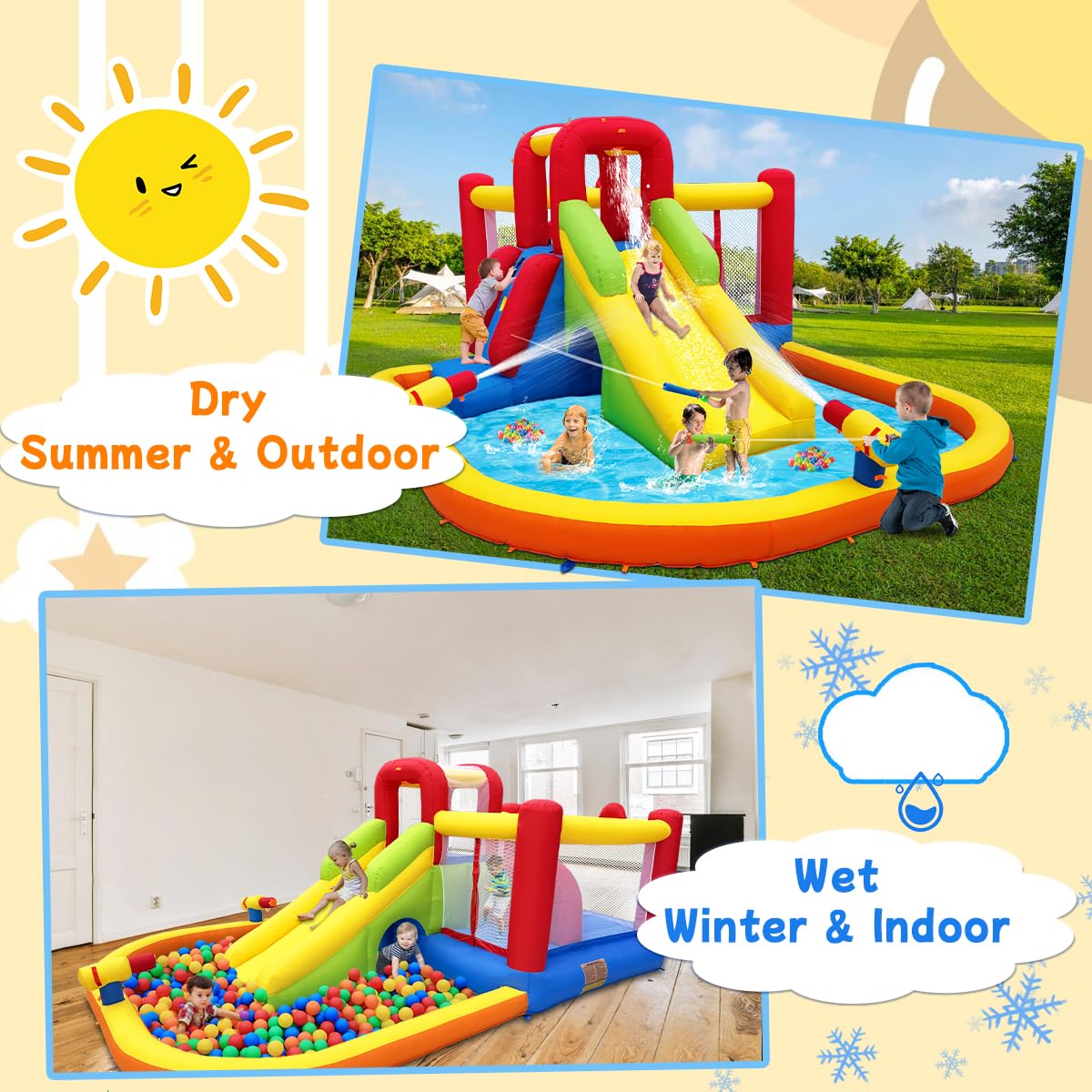 Baralir 7-in-1 Kids Inflatable Bouncy Castle with Blower — 371x351x188cm | Ages 3-10