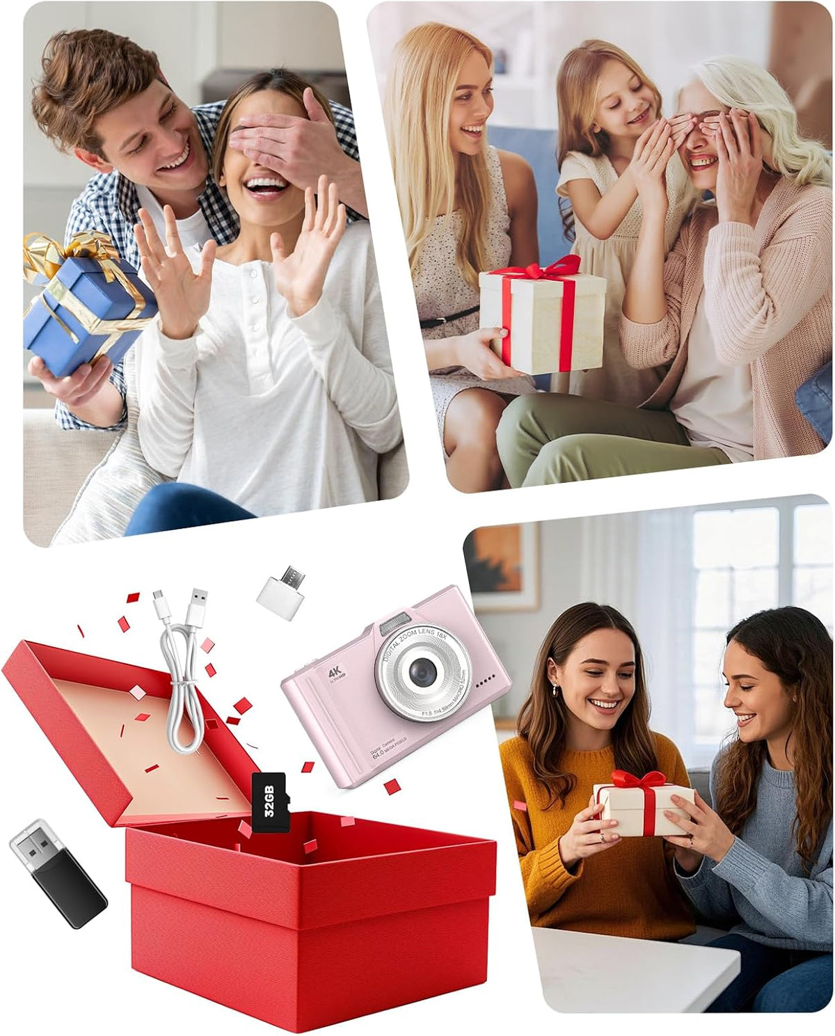 Digital Camera 4K 64MP Portable Vlogging Camera with 32GB SD Card
