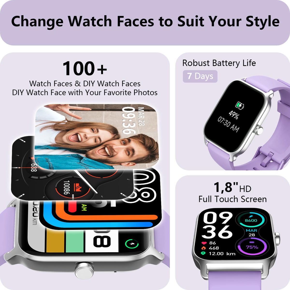 Smart Watch for Women, Answer/Make Calls, Alexa Built-in, [1.8"HD Screen] Smart Watches for Women iPhone/Samsung/Android, Fitness Watch with Heart Rate Sleep SpO2 Monitor,IP68 Waterproof, 100+ Sports