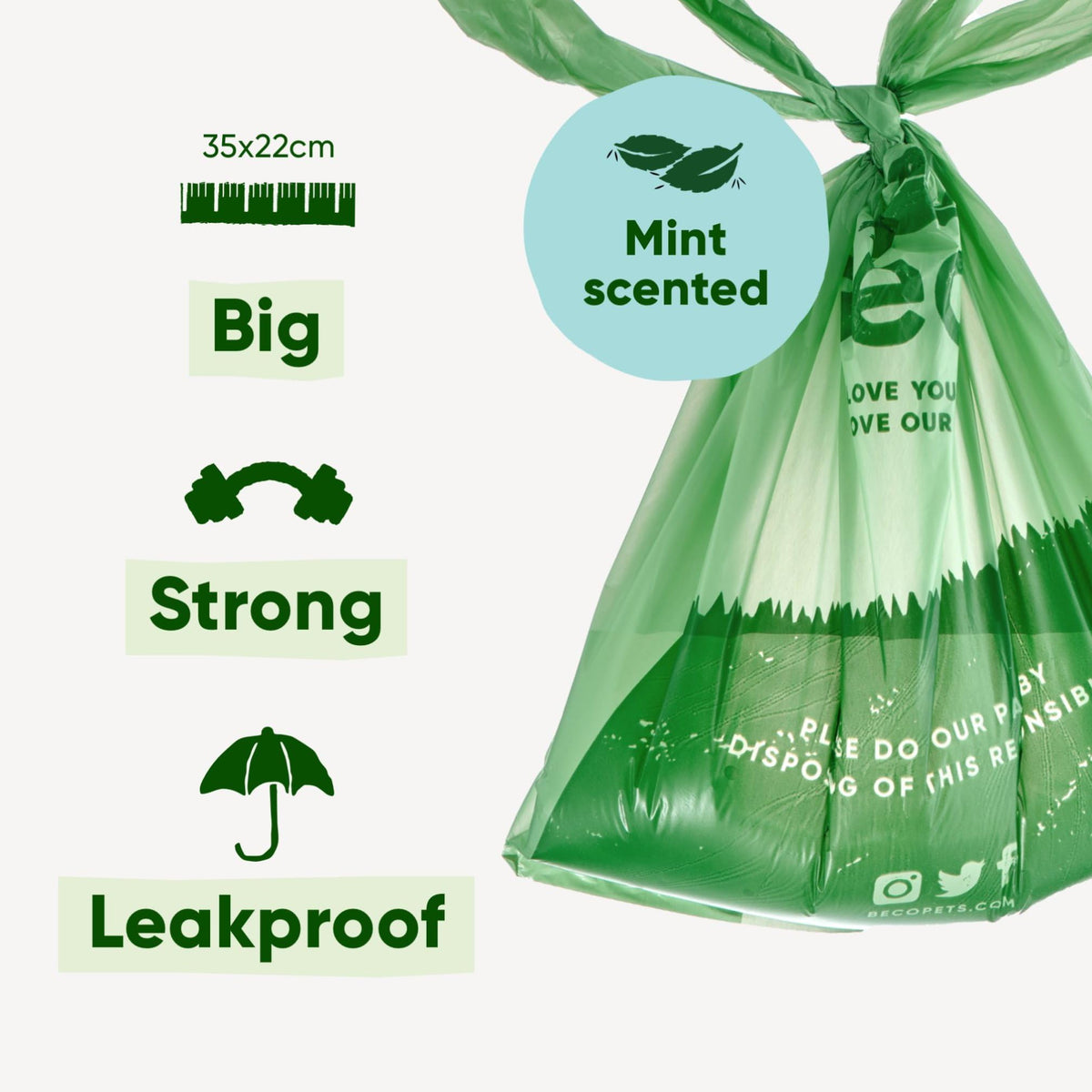 Beco Dog Poo Bags, 94% Recycled Plastic, Unscented Tie Handles, 120 Bags