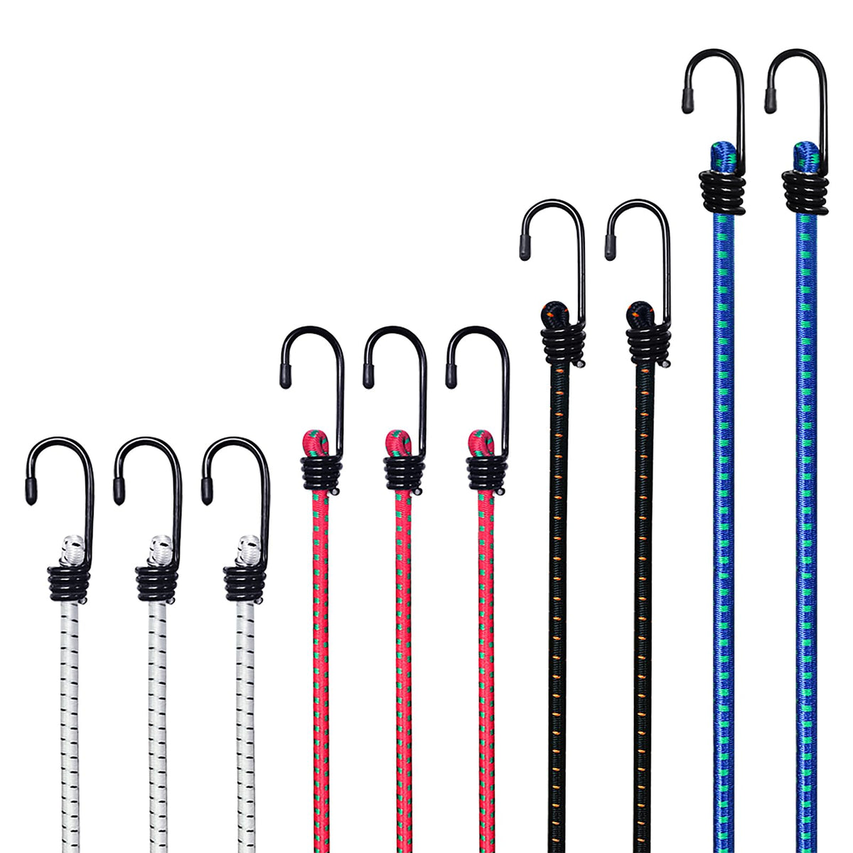 WeFine Pack of 10 Bungee Cords with Hooks Weatherproof & UV-Resistant Bungee Straps Heavy Duty Elastic Bungee Ropes for Caravan Camping RVs Trunks Luggage Racks,Black,16 inch (40CM)