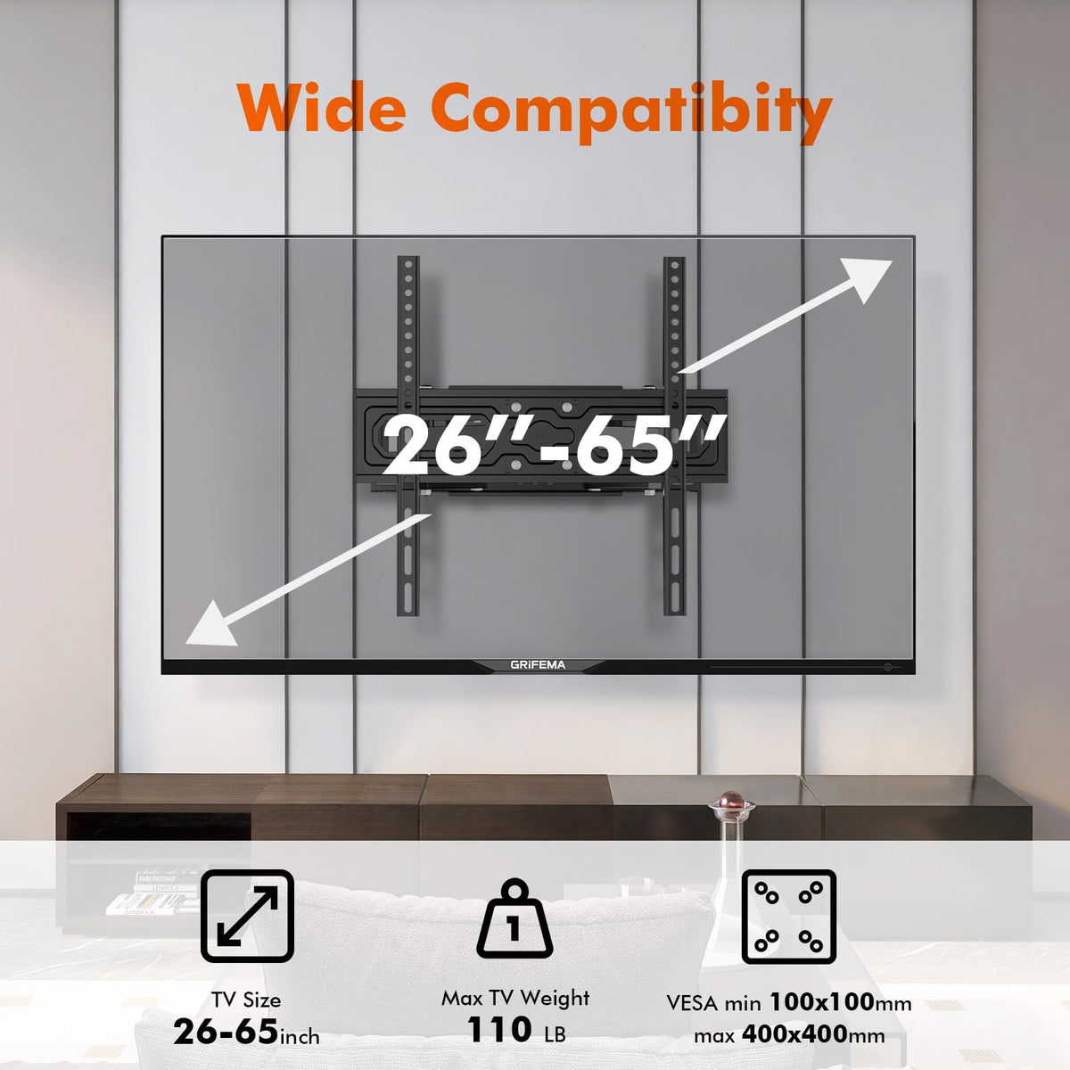 GRIFEMA Tilt TV Wall Bracket for 26 to 65 Inch TVs