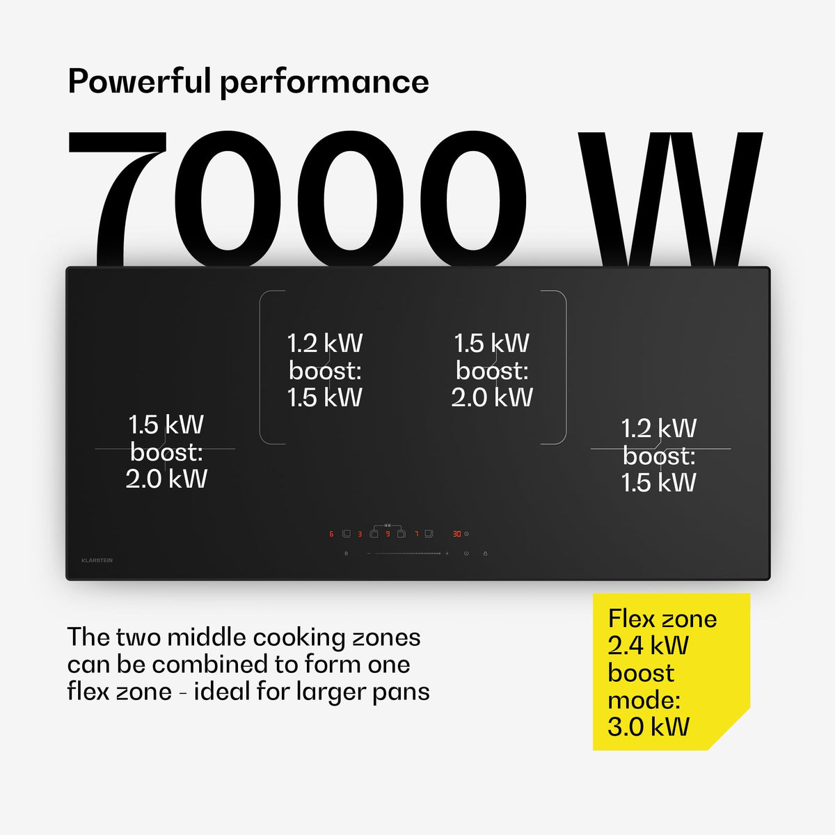 Klarstein Velaire Induction Hob 90 cm – 5 Zone Cooktop 7200W, Touch Slider, 9 Power Levels, 2 Flex Zones, Residual Heat Indicator