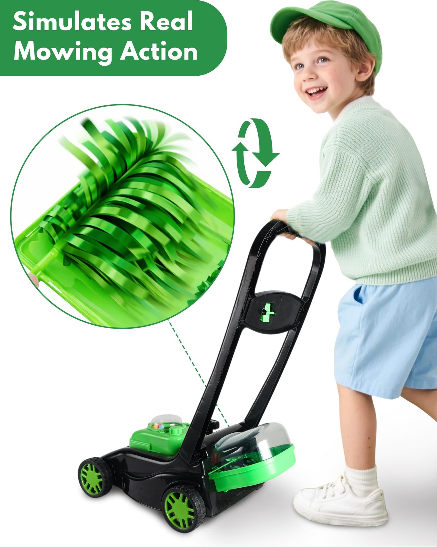 Kids Lawn Mower with Realistic Grass-Cutting Action and Sounds – No Batteries Required | Fun Outdoor Push Toy, Birthday Gift & Holiday Present for 3, 4, 5, 6, 7, 8 Year Old Boys and Girls
