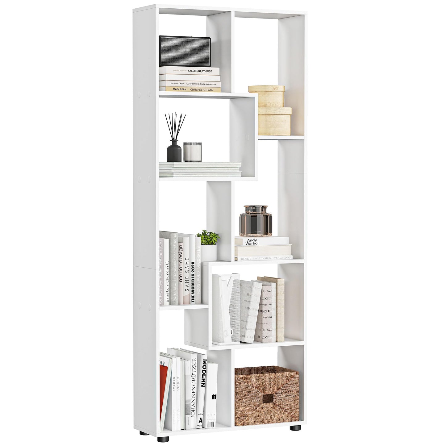 HOMCOM Bookshelf, Tall Bookcase, Modern Room Divider, 8 Cube Storage Unit, Freestanding Storage Shelf for Living Room, Bedroom, Home Office, 70 x 24 x 178 cm, White