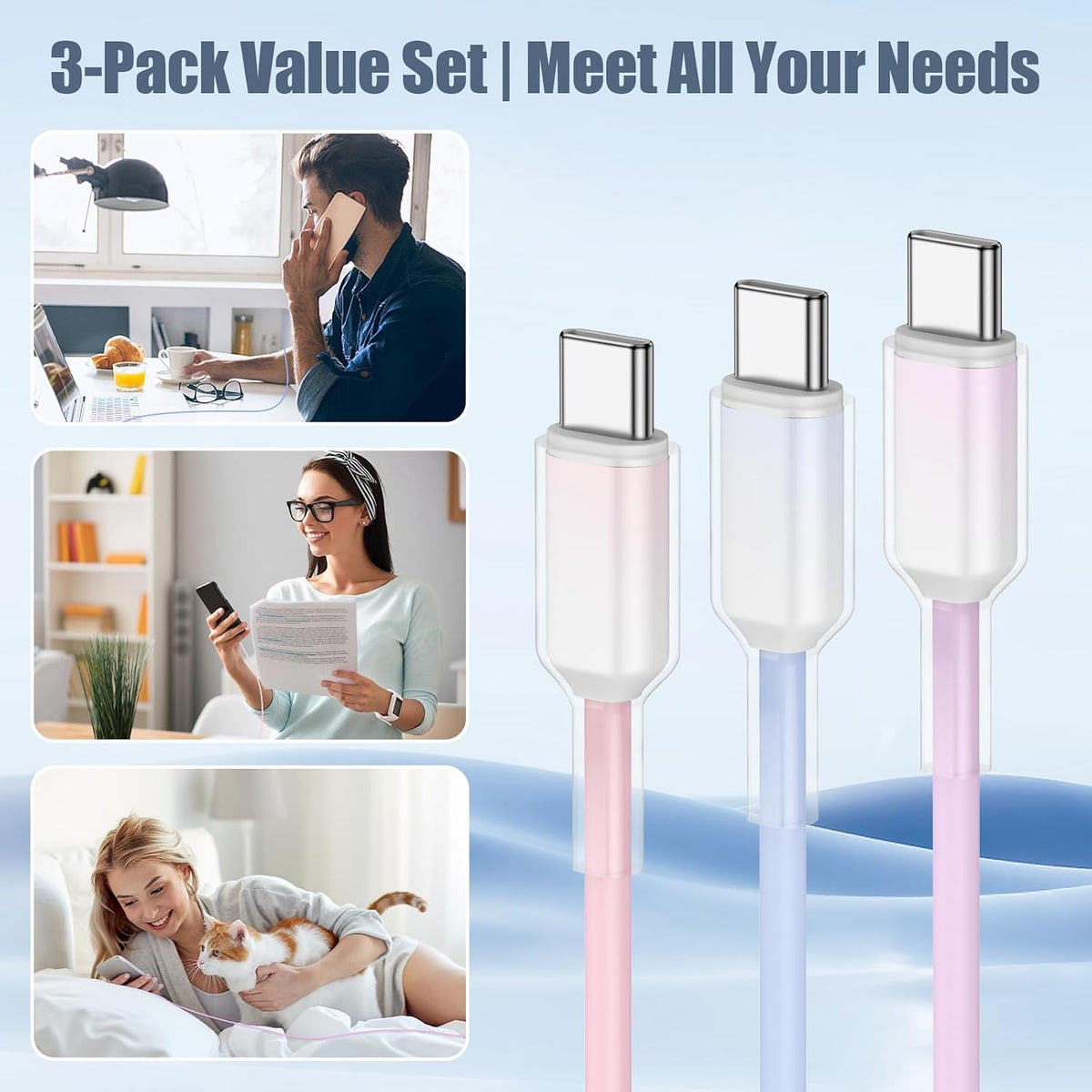 Nebite USB C Charger Cable 3-Pack 3FT/1M USB A to USB C Cable