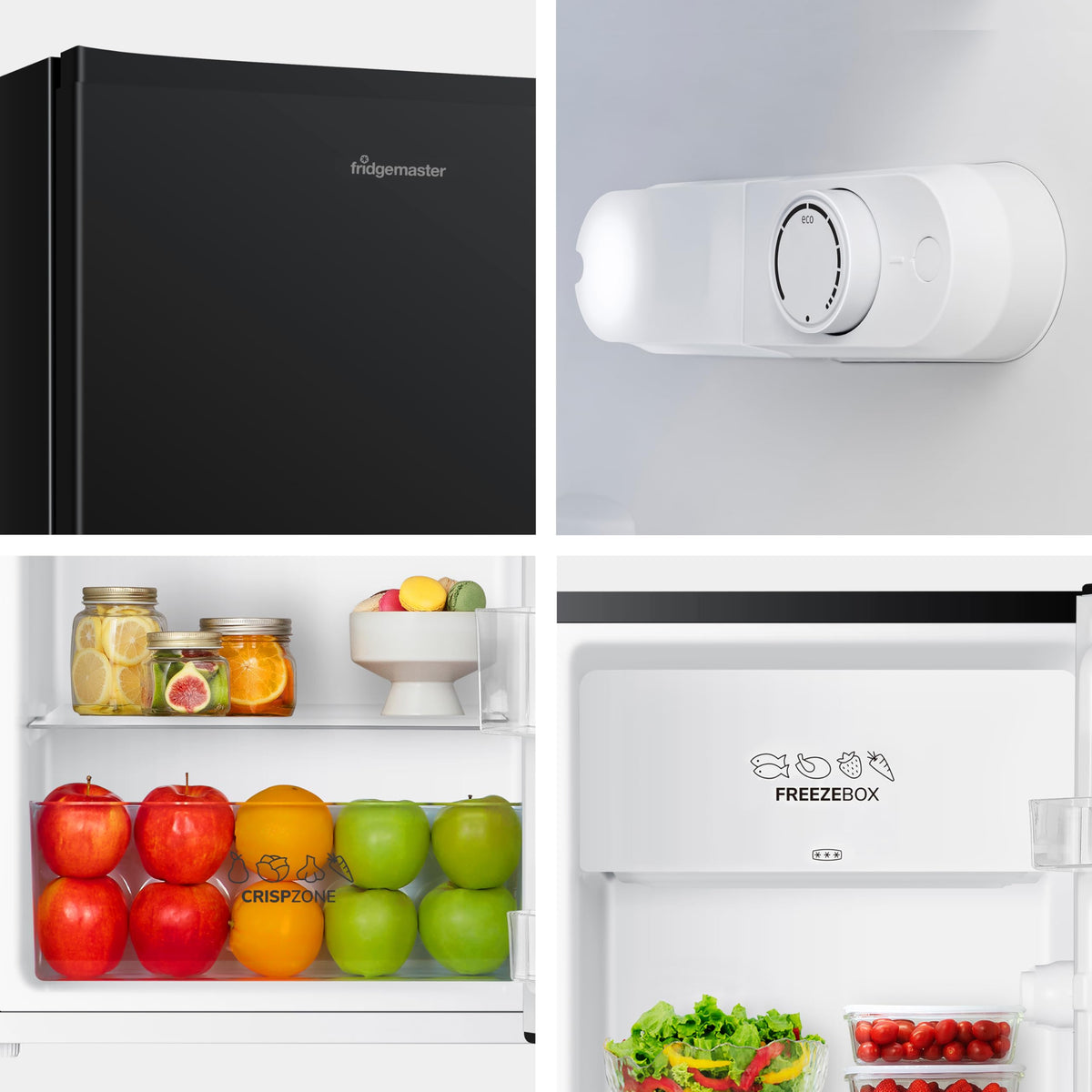Fridgemaster 45L Table Top Mini Fridge MUR4545, 45cm Compact Refrigerator with Adjustable Thermostat, Reversible Door, 39dB Low Noise, White, Energy Class E