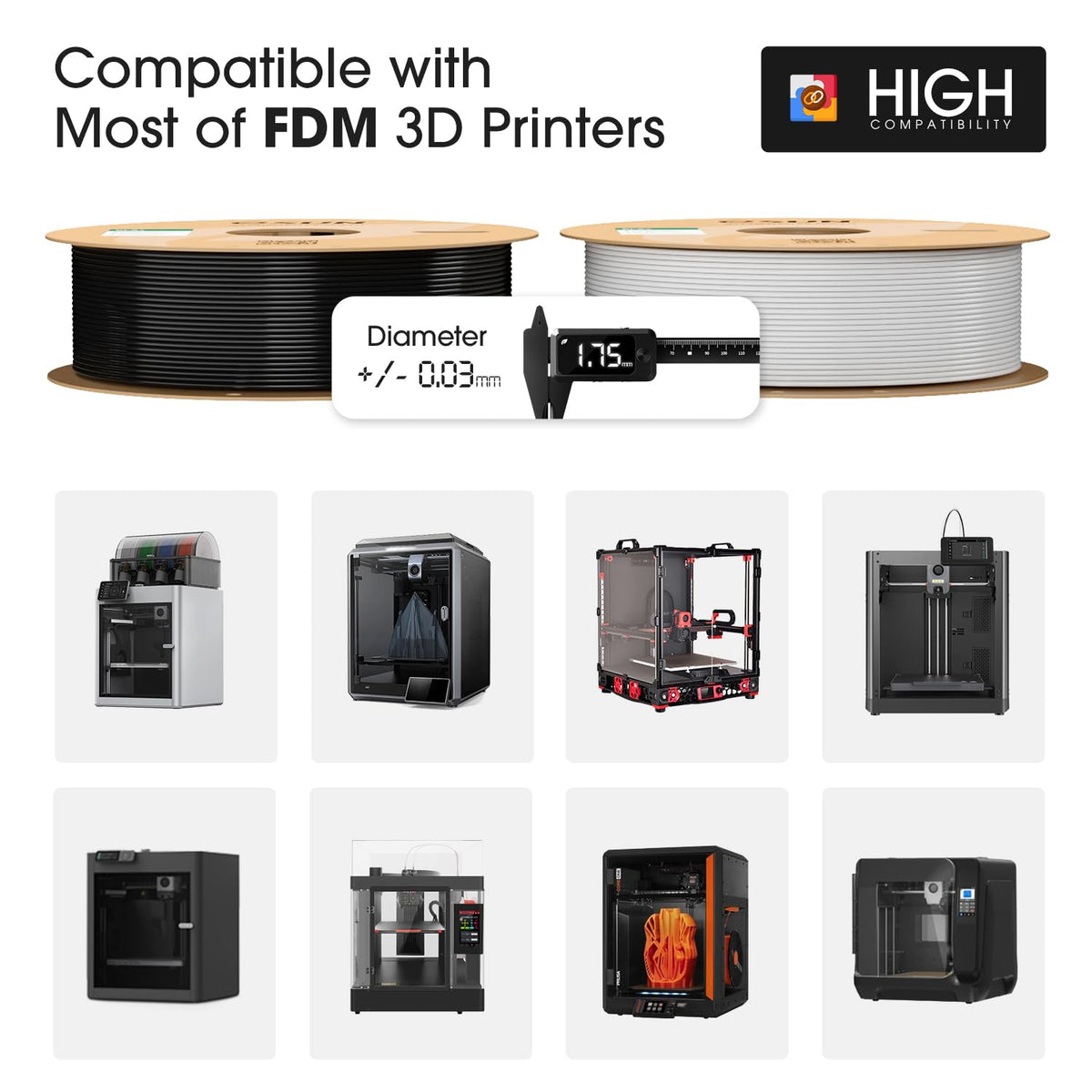 eSUN PLA+ Filament 1KG, PLA+HS High Speed 3D Printer Filament, Cold White