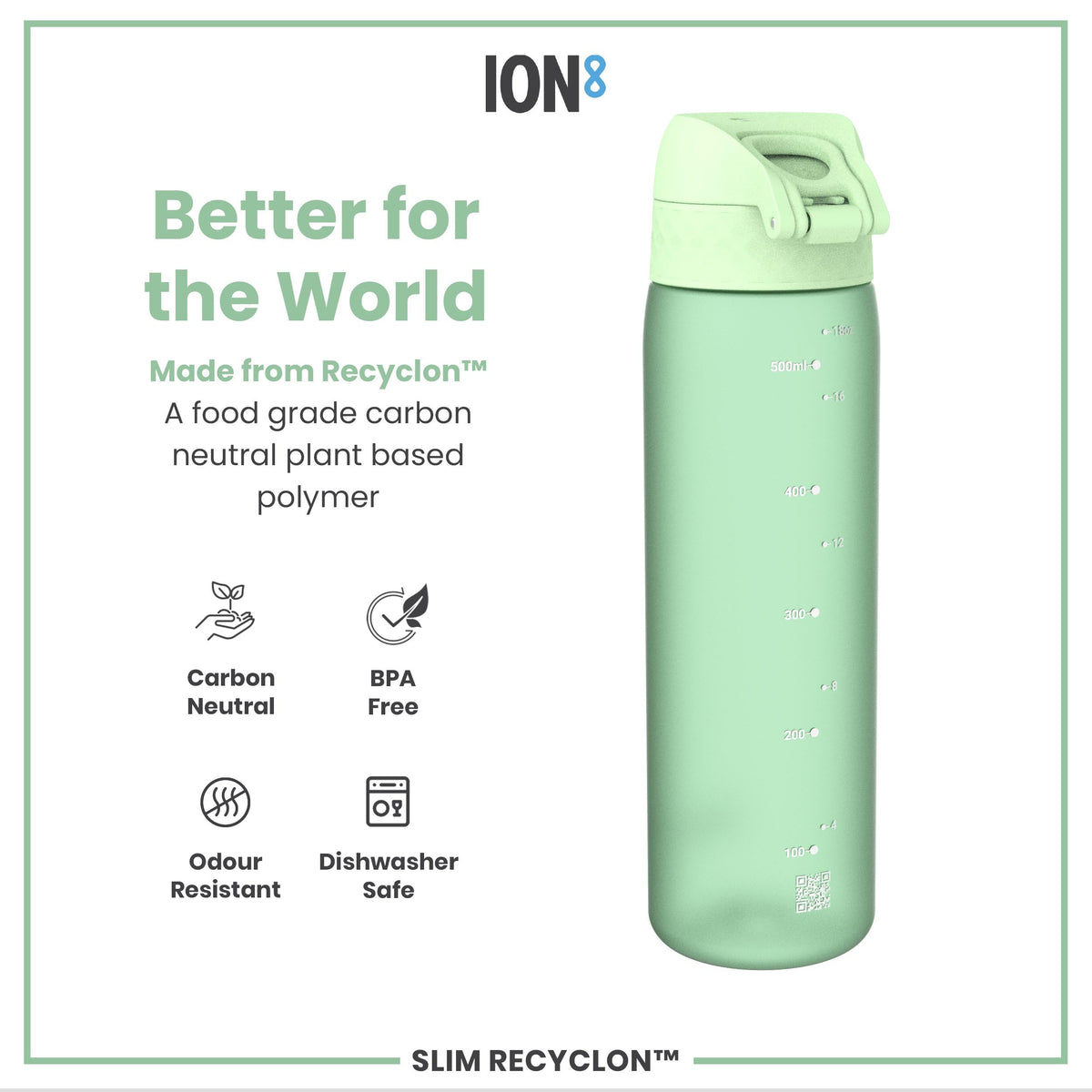 Ion8 Water Bottle, 500 ml/18 oz, Leak Proof, Easy to Open, Secure Lock, Dishwasher Safe, Hygienic Flip Cover, Carry Handle, Fits Cup Holders, Easy Clean, Hot Pink