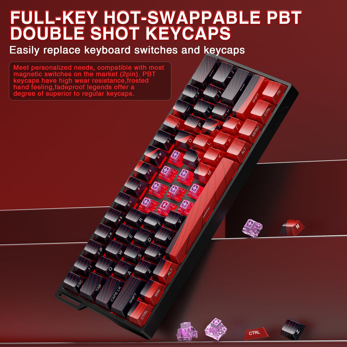 AULA WIN60 HE Mechanical Gaming Keyboard Wired,Hall Effect Magnetic Switches,Adjustable Actuation Rapid Trigger,8K Polling Rate,RGB Backlight,60% Percent Keyboard for Mac/Win (BLACK) (Pack of 2)