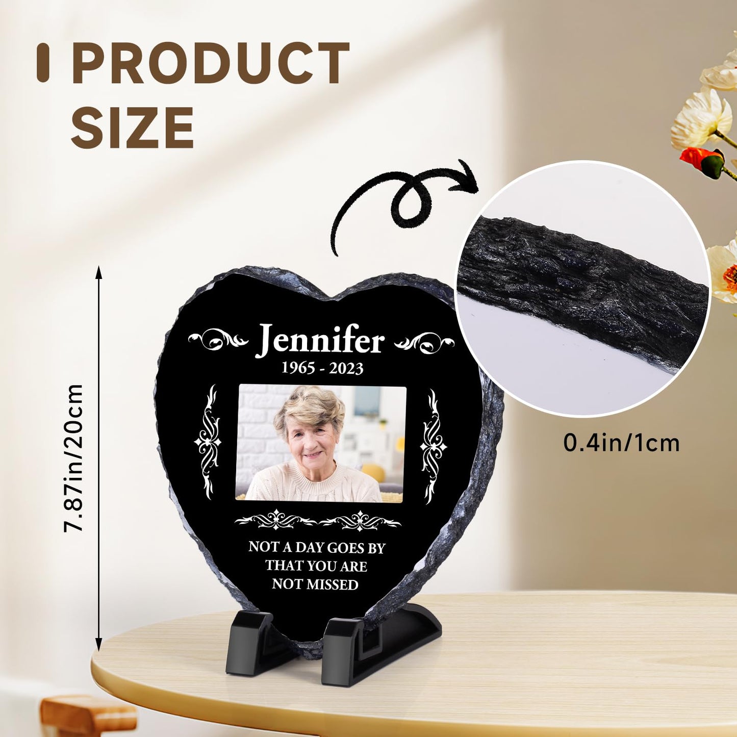 Personalised Memorial Plaque, Custom Rock Slate Frame with Photo Text, Customised Memorial Gifts for Loss of Loved One, Cemetery Decorations for Grave