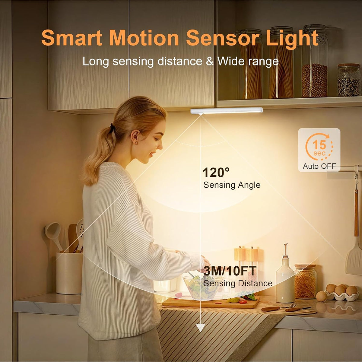 daphomeu 5 Pack Rechargeable Under Cupboard Kitchen Lights, 20CM Dimmable Warm Cabinet Light, LED Motion Sensor Lights Indoor, Magnetic Stick Light for Kitchen Shelf Stairs Wardrobe