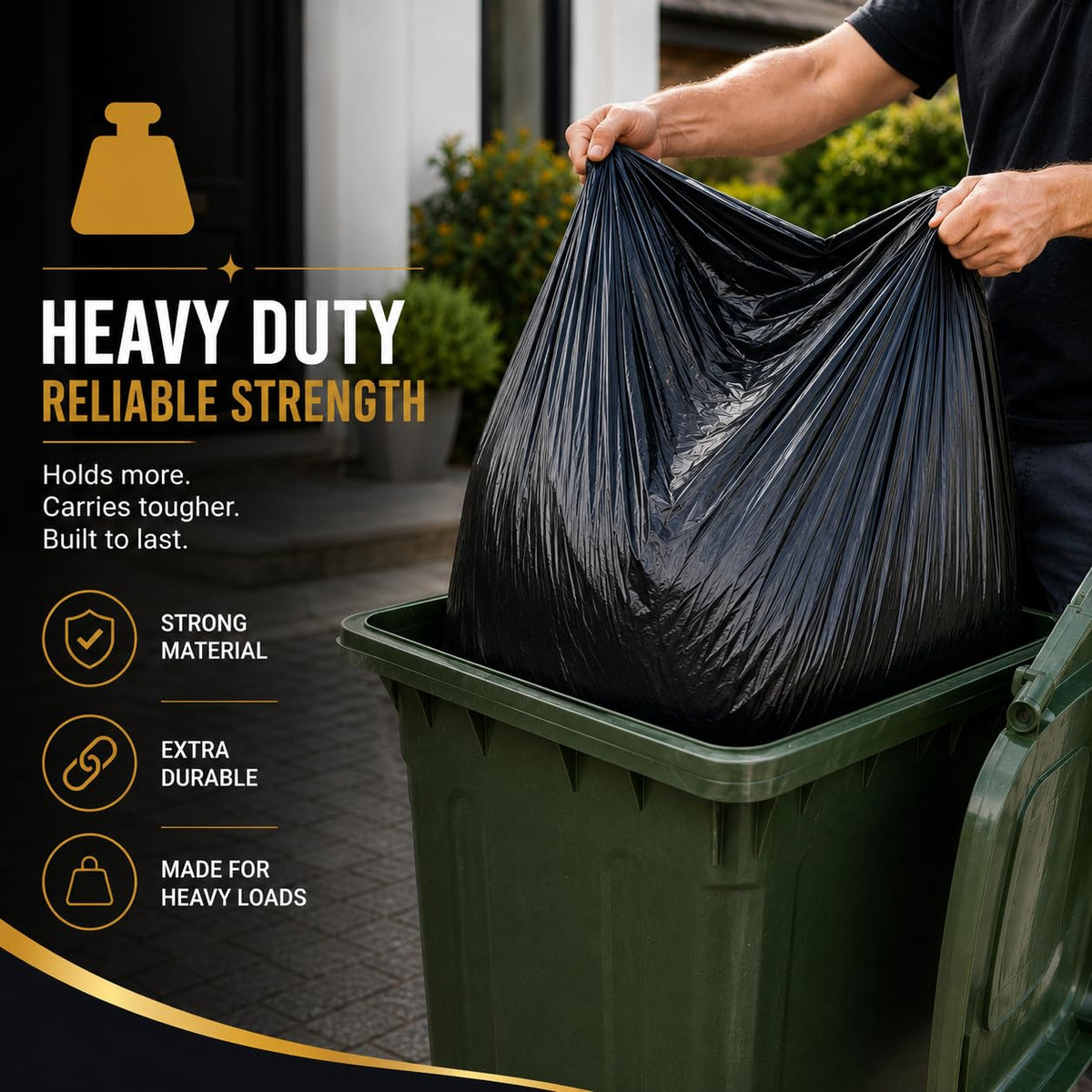 Haya Home 50L 50 Bin Bags Heavy Duty Bin Liners, Black Plastic Refuse Sacks large Garbage Waste Dustbin Bags for Kitchen Home Office DIY Garden from 100% Recycled Material