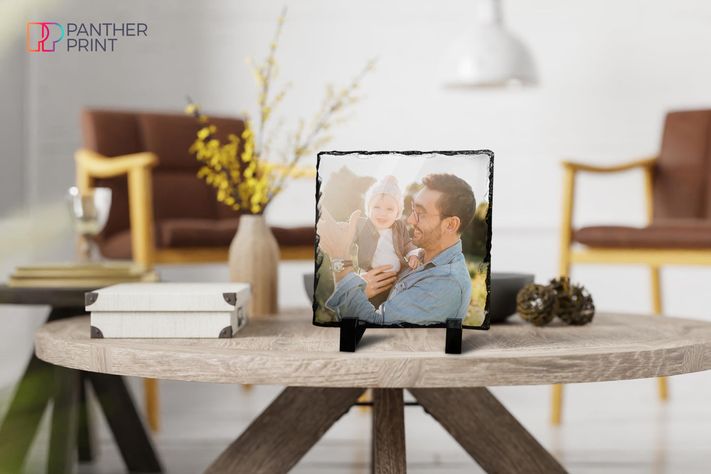 Personalised Photo Slate, 20 x 20cm - Square-Shaped Rock Pictures, Glossy Print & Full Colour Finish - Personalised Picture Gifts in Natural Rock With Carved Edges for Home & Office