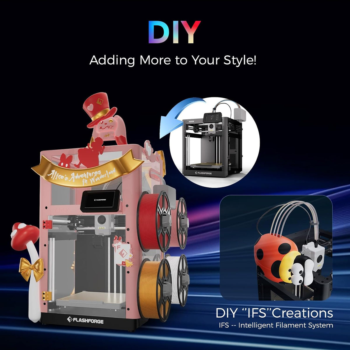 Flashforge Adventurer 5X 3D Printer with Multi-Color Printing,Customize with IFS,AD5X Multi-Material/Full-auto leveling 3D Printer,Max Speed: 600mm/s,Auto 4kg Filament Refill,Compact Integrated Design