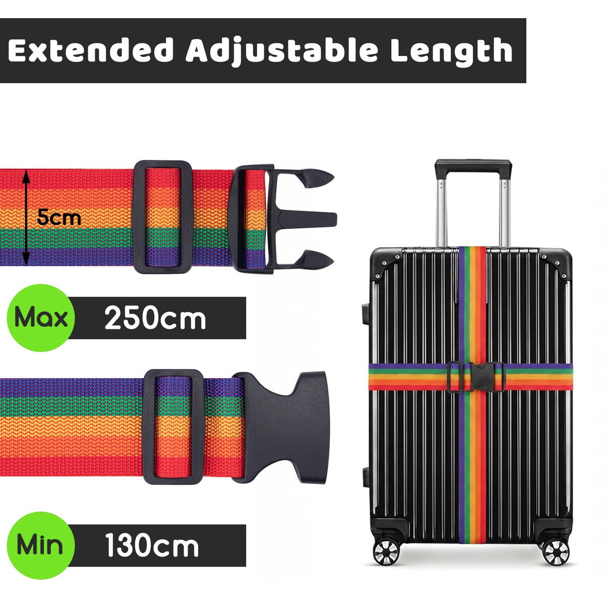 WISYOK Luggage Straps Extended, 4 Pack, 130-250cm Adjustable, Blue Orange