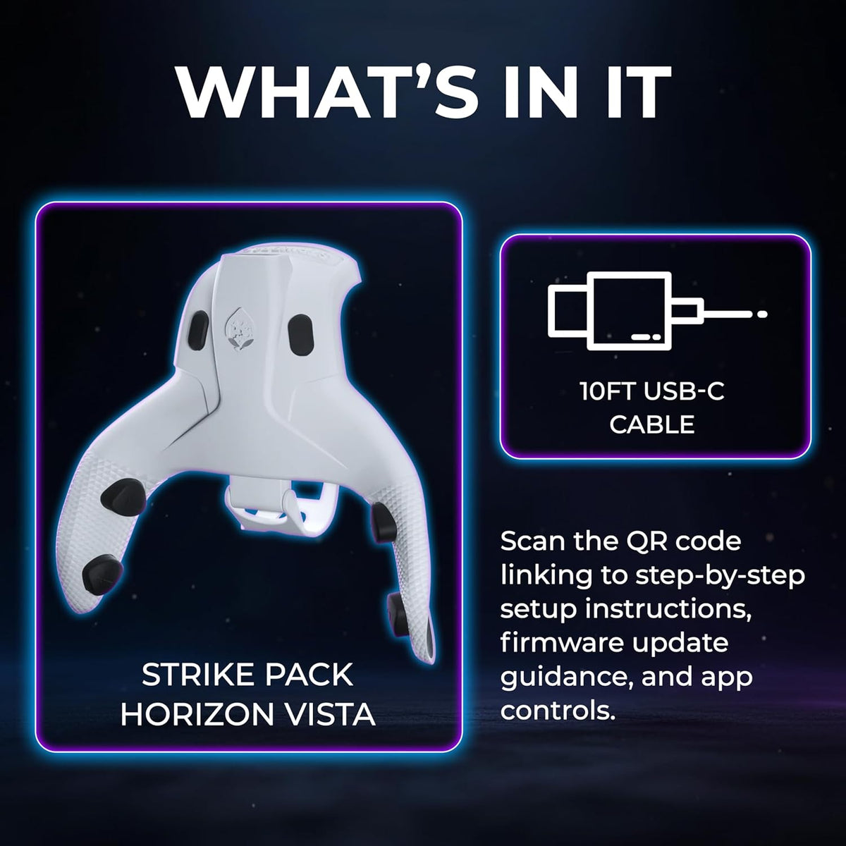 Collective Minds Strike Pack Horizon Vista for PS5 DualSense & PC | 4 Back Buttons | App-Controlled MOD Pack, Gamepacks & Macros | Wired USB Adapter for Lag-Free Gaming (No Controller)