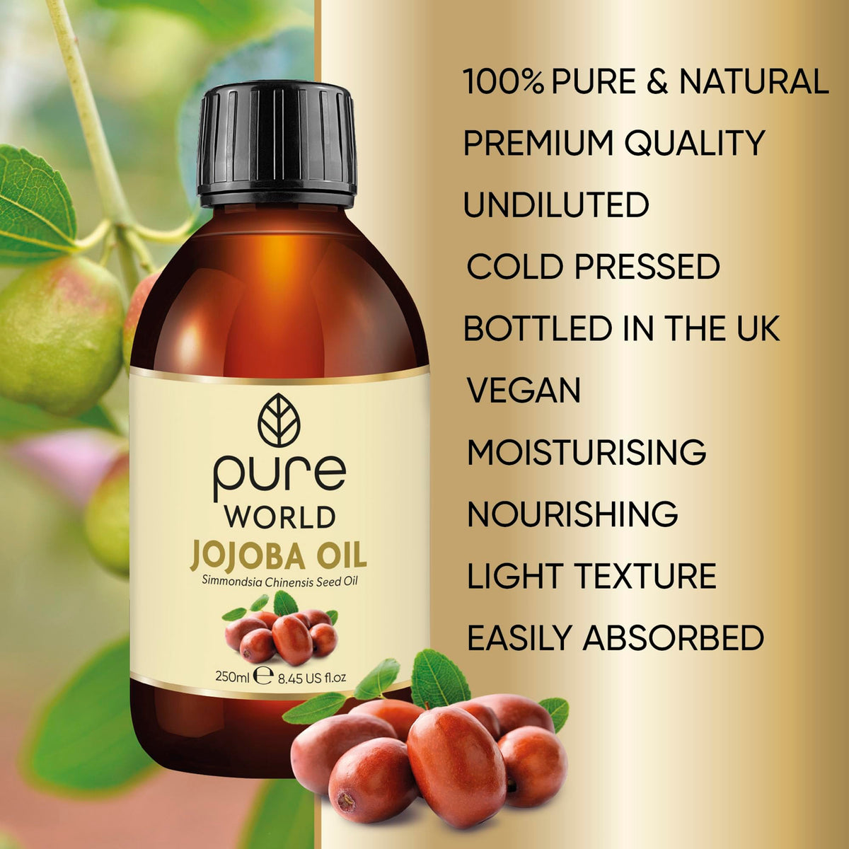 Pure World Natural Castor Oil 250ML Cold & Freshly Pressed 100% Pure and Undiluted Hexane Free Nourish Your Skin and Hair Eyebrows, Nails, Beard, Hair, Eyelash Growth Food Grade