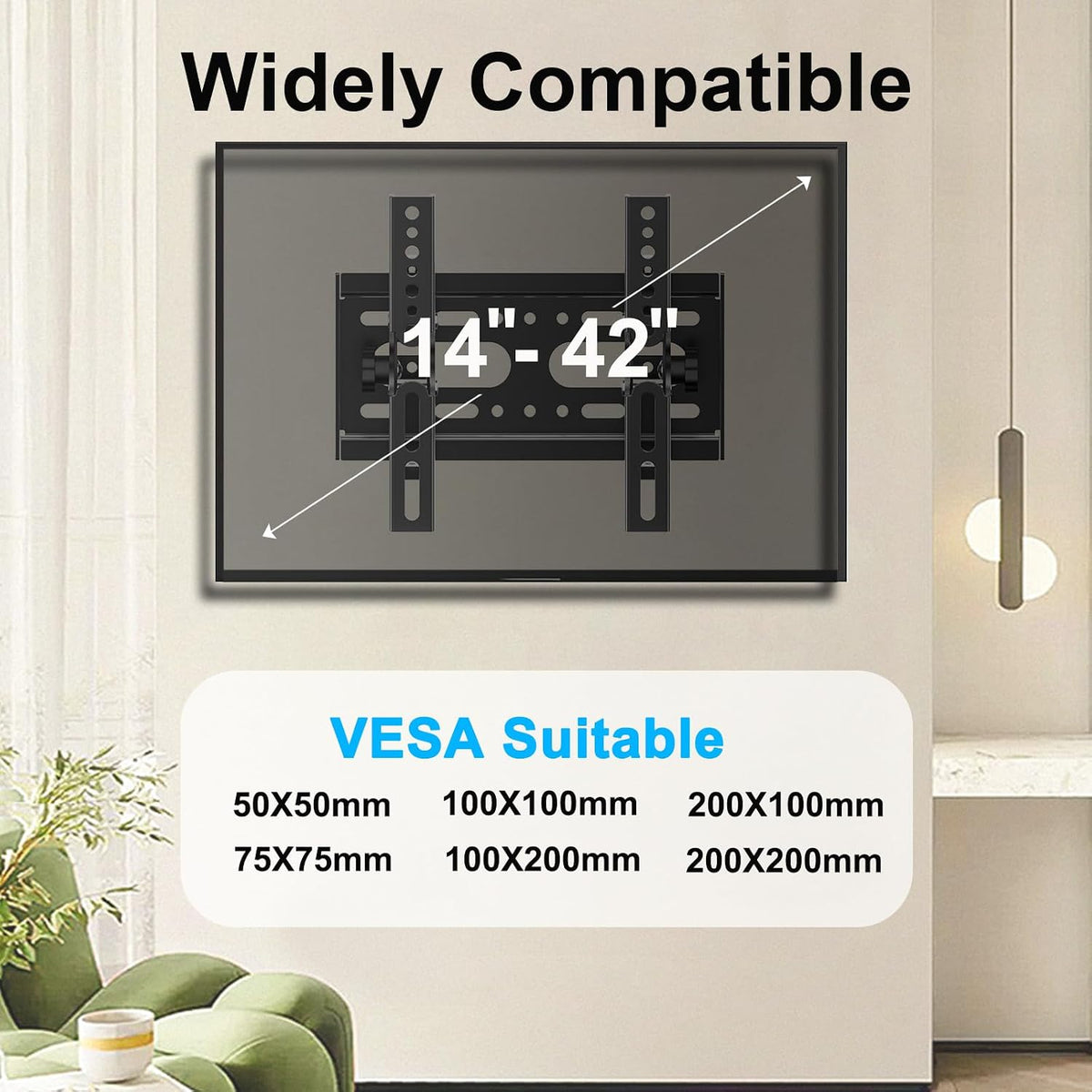 TV Wall Bracket Tilt for 14-42" LED/LCD/OLED Flat&Curved TVs Monitor, Support 25kg with Max VESA 200x200mm Spirit Level Included, Television Wall Mount Fit 32 38 40 inch Universal TV Bracket