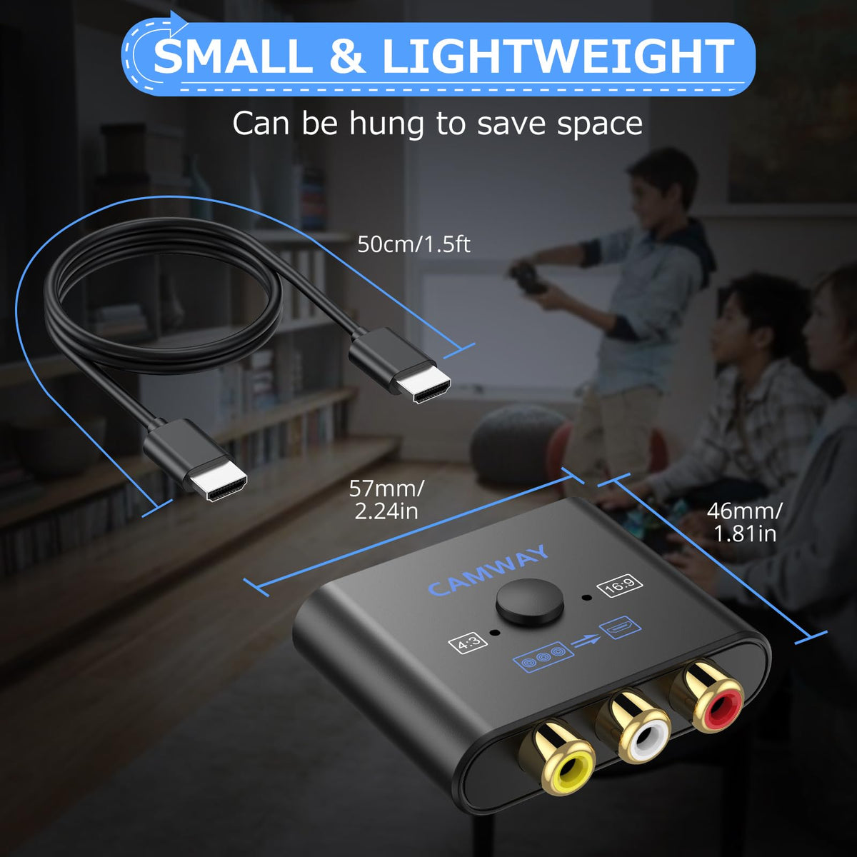 CAMWAY RCA to HDMI Converter, 1080P AV Adapter, 4:3/16:9, No HDMI Cable