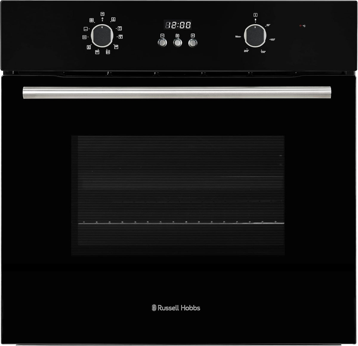 Russell Hobbs Built-in Multifunctional Electric Fan-Assisted Oven 70L in Black with 10 Functions, Double-Glazed Door, A Energy Rating, Grill Function, LED Clock & Timer, Easy-Clean Interior, RHEO7011B