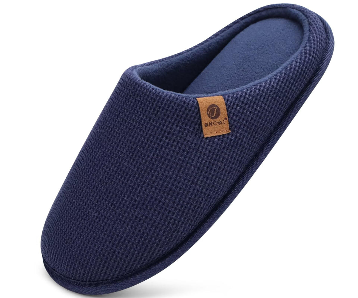 ONCAI Men's House Slippers，Cushion Memory Foam Shake Fleece and Man House Shoes with Faux Fur Lining and Indoor Outdoor Rubber Soles UK Size 6.5-14