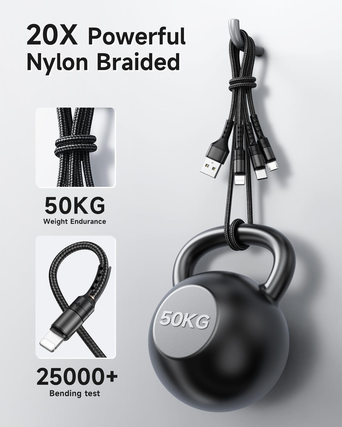 RAVIAD Multi Charger Cable 3 Packs 1.2M 3 in 1 Charging Cable Nylon Braided