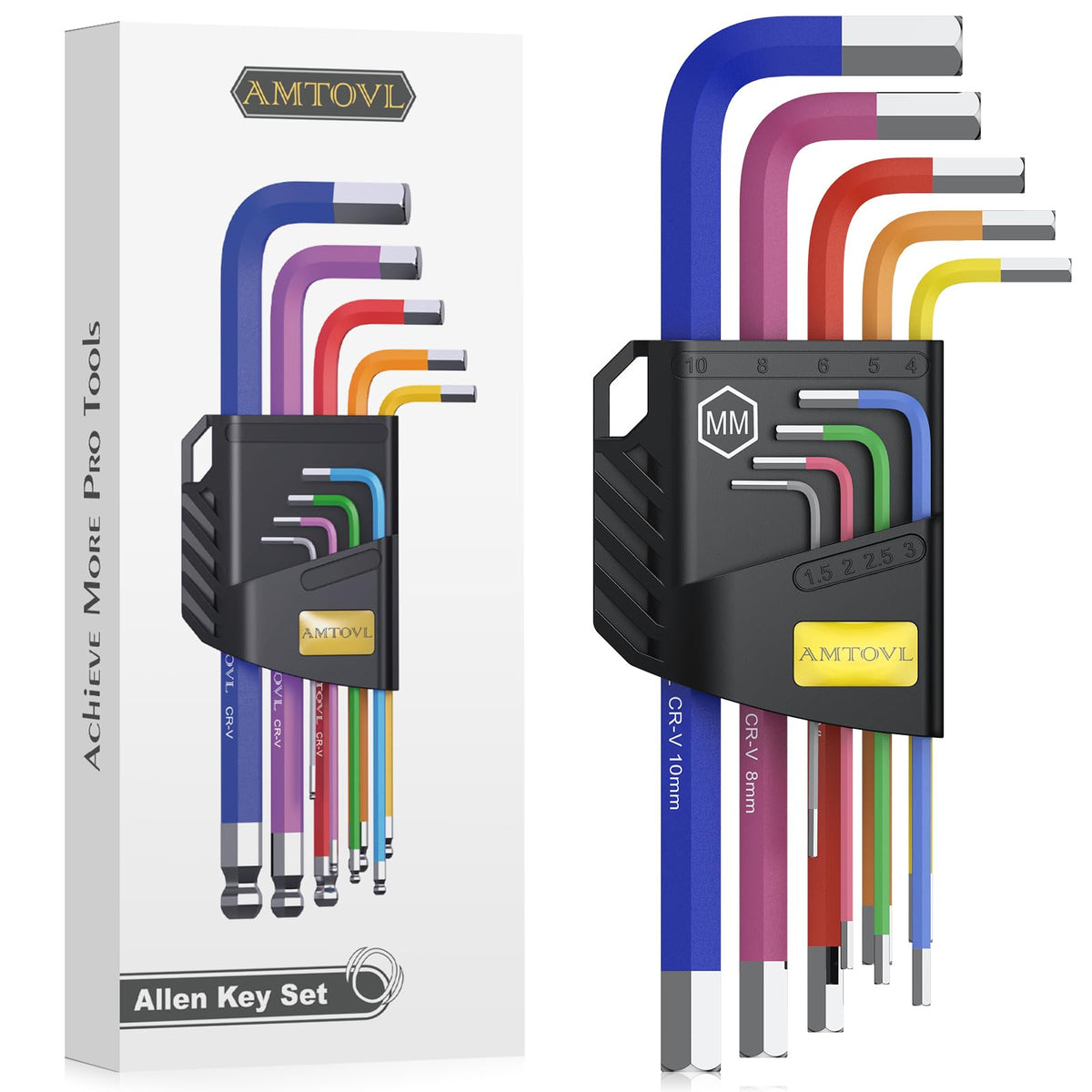 AMTOVL Hex Key Set, 9PCS Metric Allen Key Set, 1.5-10MM, Long Ball End