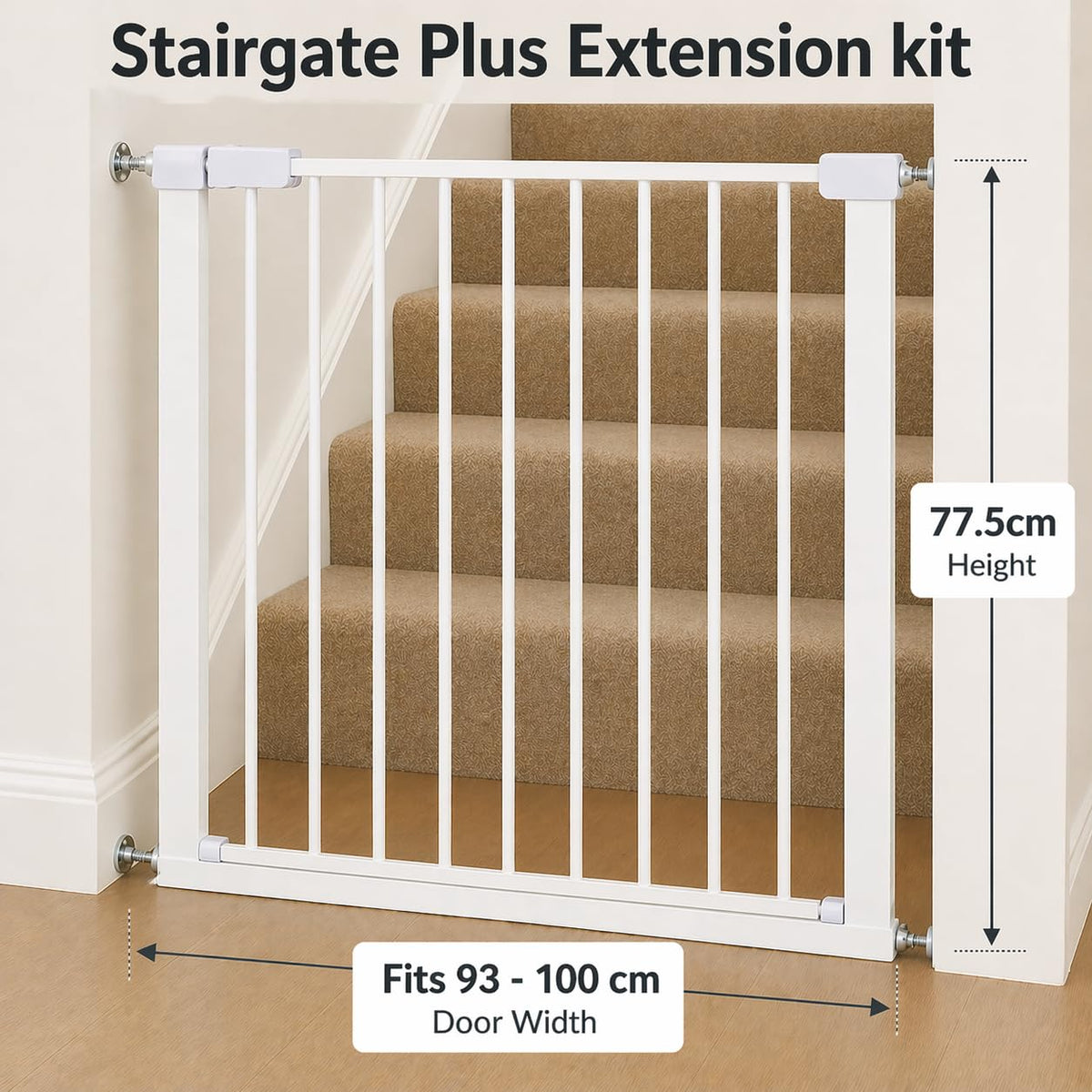 For Your Little One Pressure Fit Safety Stair Gate – 100–107 cm – 2 x 7 cm Extensions Included – No Screws Needed | One-Hand Opening | Baby & Pet Gate for Stairs & Doorways, Grey