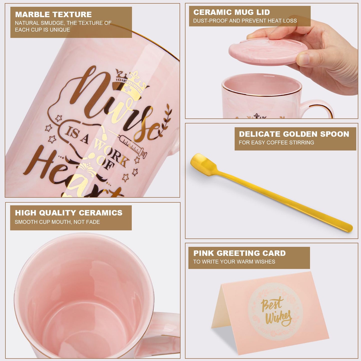 Unique Teacher Appreciation Gifts for Women - Best Teacher Gifts for Teachers, 14oz Pink Marble Ceramic Coffee Mug Printed with Gold, Retirement Birthday Graduation Ideas, End of The Year, Gift Boxed