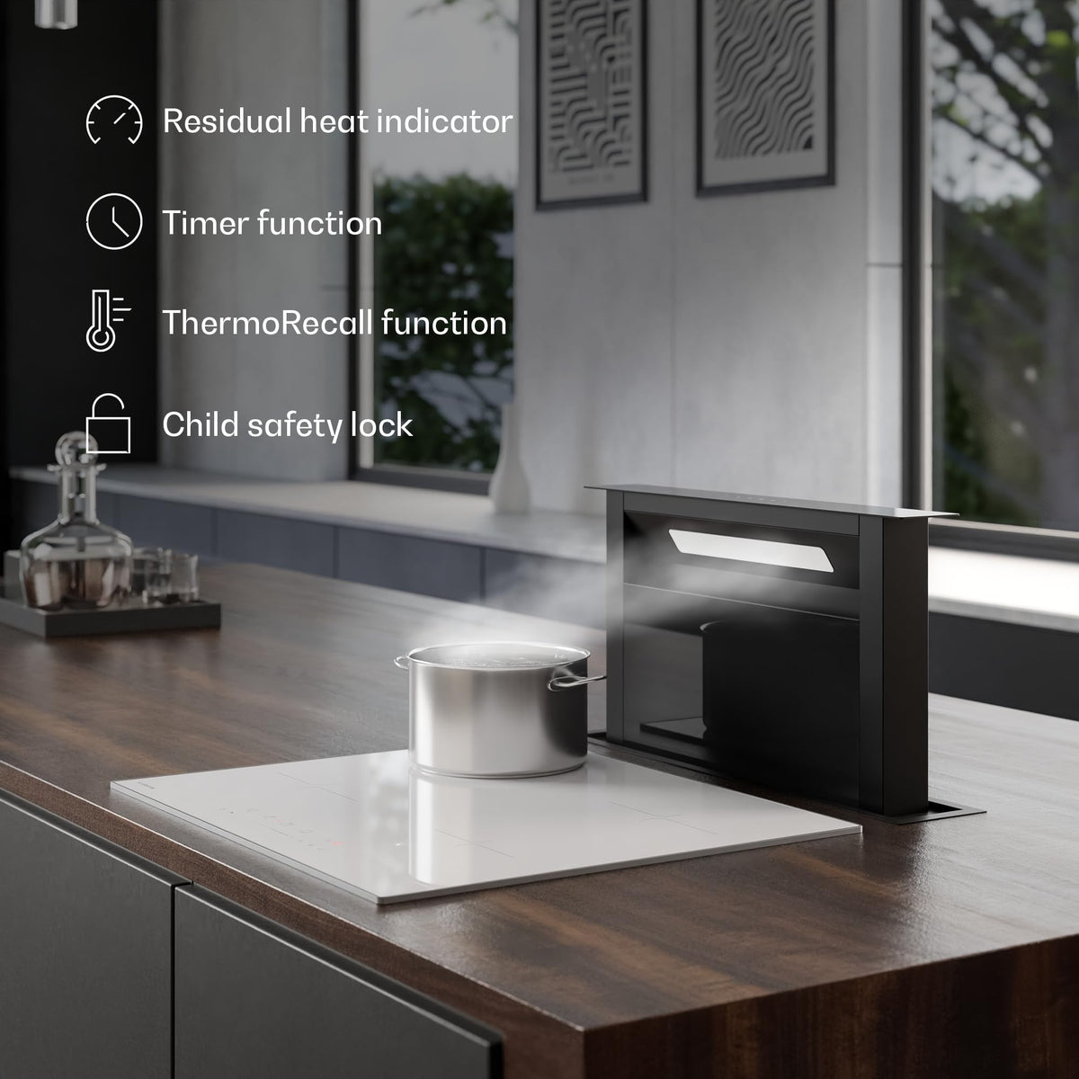 Klarstein Velaire Induction Hob 90 cm – 5 Zone Cooktop 7200W, Touch Slider, 9 Power Levels, 2 Flex Zones, Residual Heat Indicator