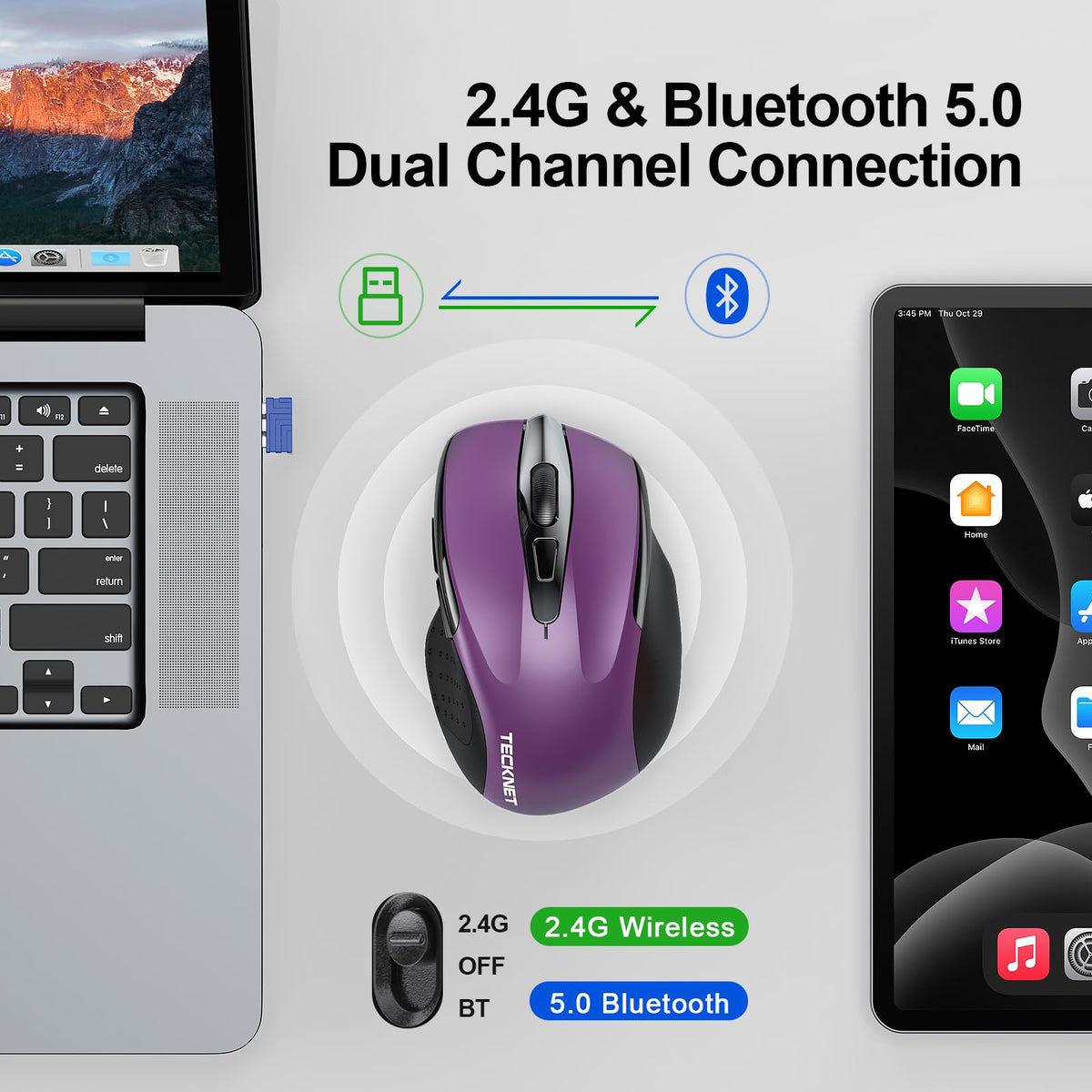 TECKNET Bluetooth Mouse, Rechargeable Bluetooth Wireless Mouse