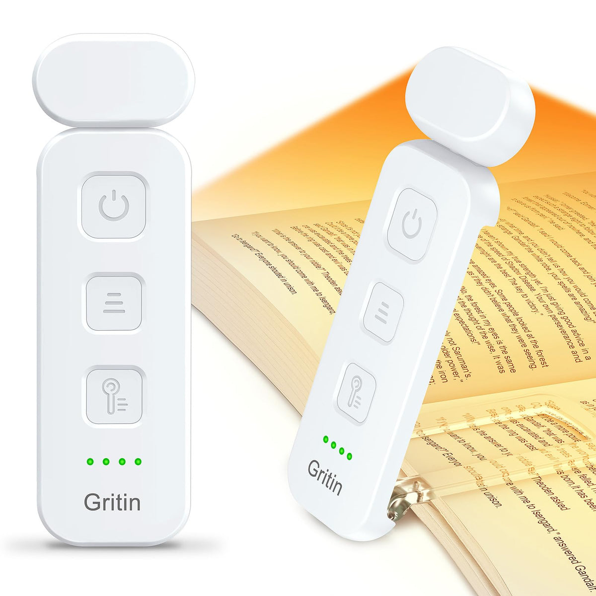 Gritin Book Light Rechargeable, Reading Light Lamp Clip on Books