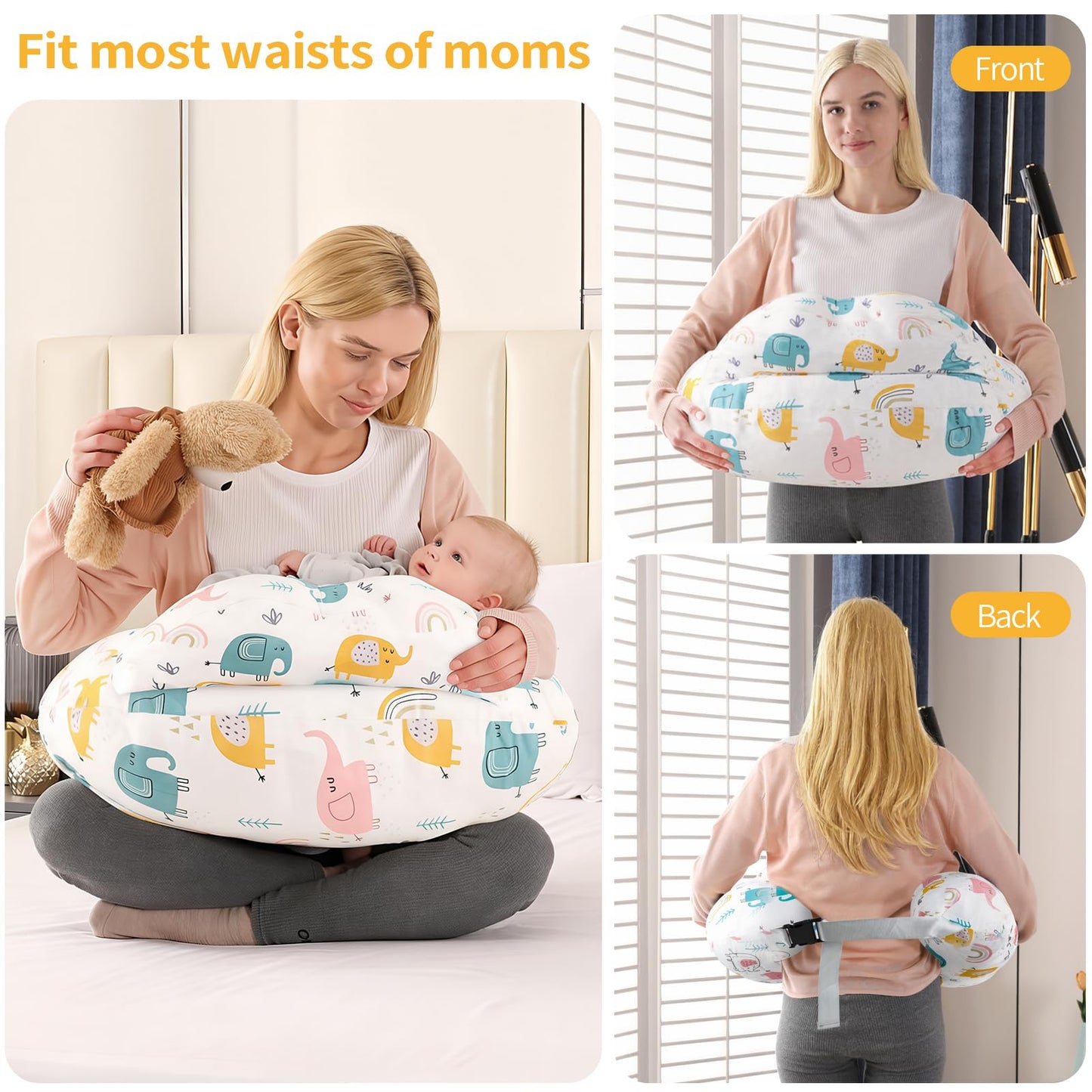 Labtec Nursing Pillow for Breastfeeding Baby, Multifunctional Breast Feeding Pillow with Adjustable Waist Strap and Safety Fence, 100% Cotton Removable Pillowcase, Forest Friends