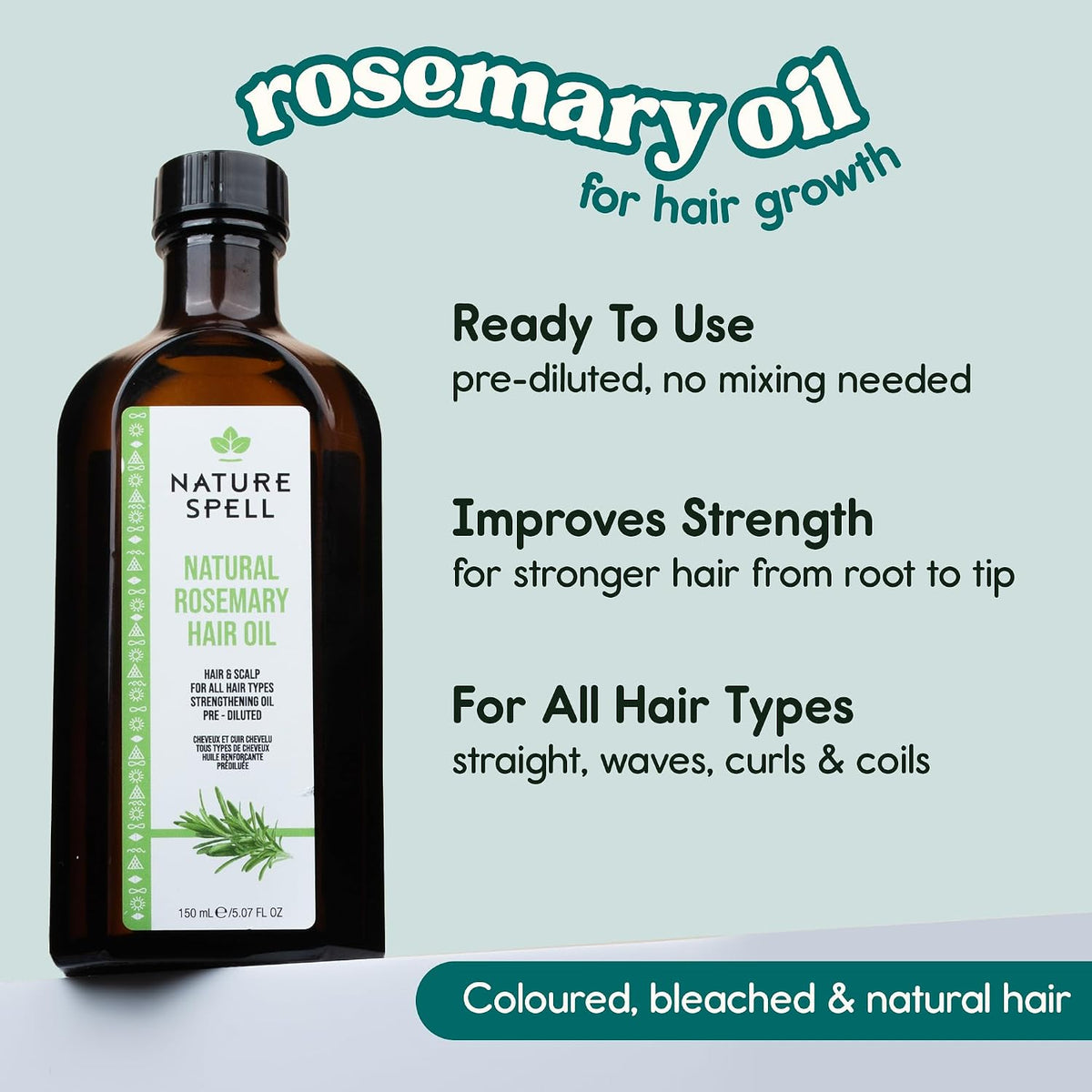 Nature Spell Rosemary Oil for Hair Growth, Pre-Diluted Scalp Oil, 150 ml