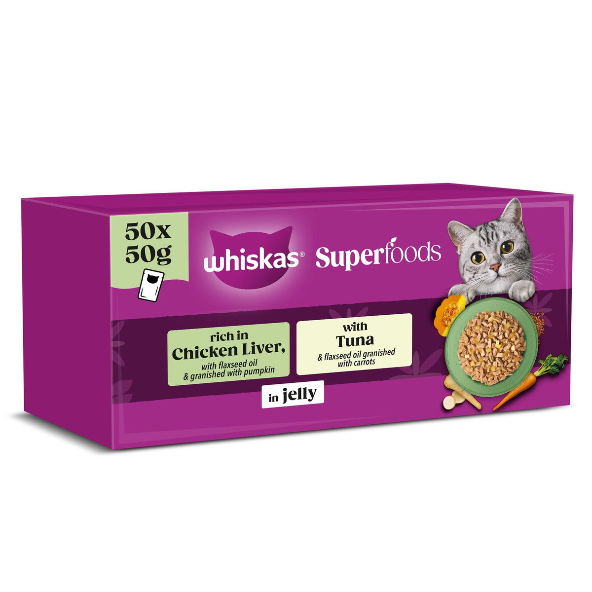 WHISKAS SUPERFOODS Adult Wet Cat Food in Jelly 15x50g Mixed